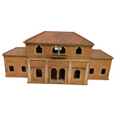 Antique Architectural Painted Wood Model of an Italian Villa