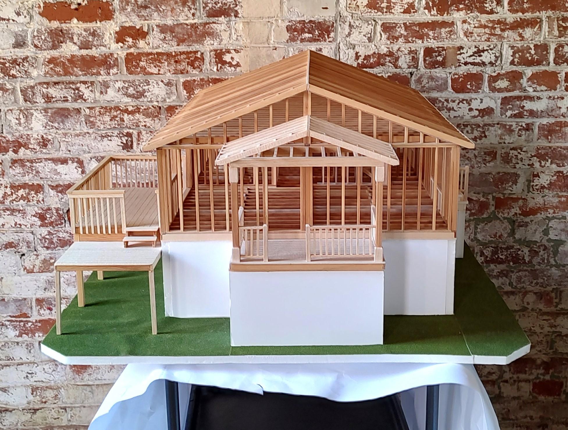 Apprentice model of timber framed house.

Overall dimensions: 31