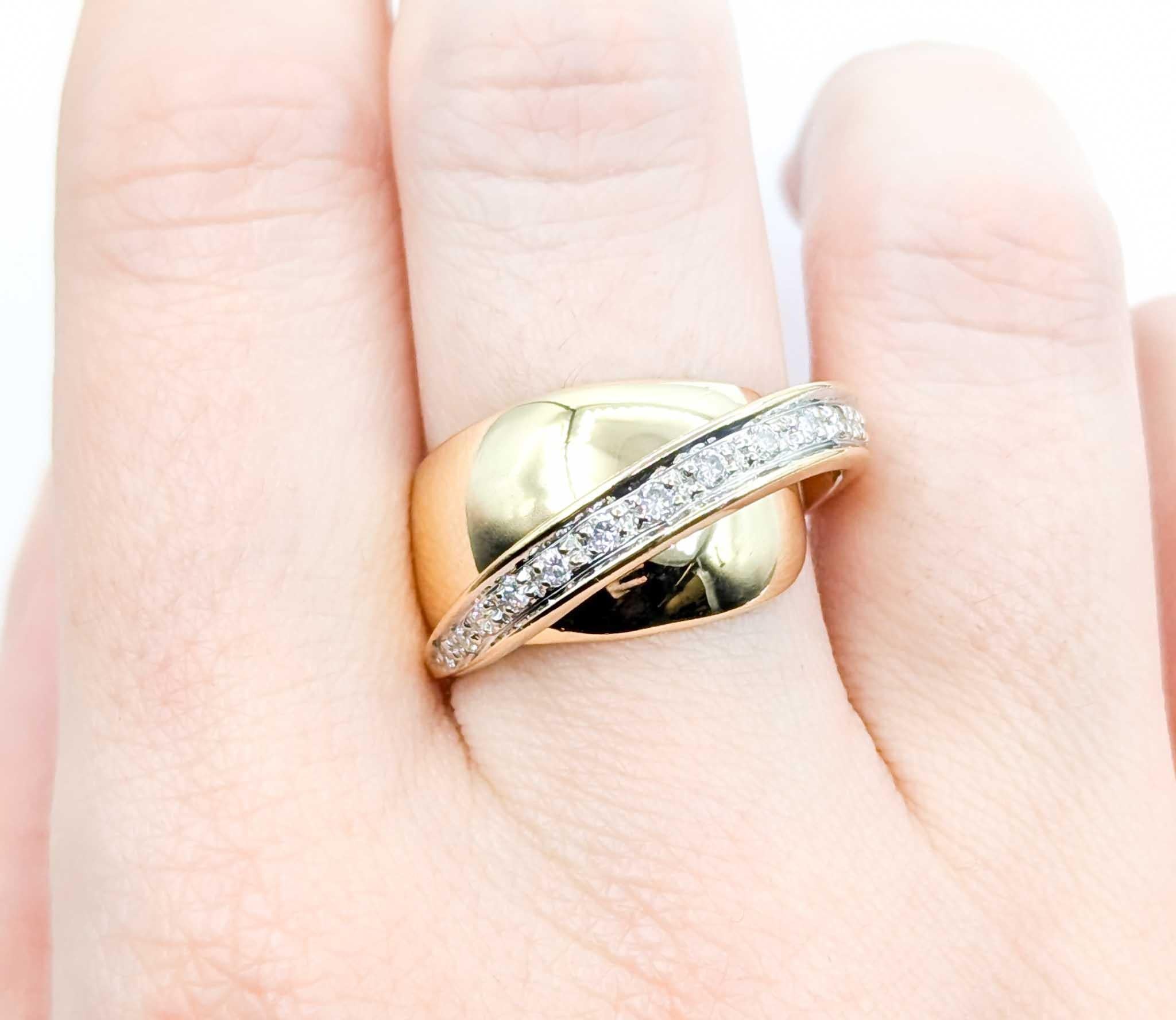 Women's Architectural Modern Diamond Crossover Ring in Yellow Gold For Sale