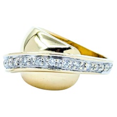 Architectural Modern Diamond Crossover Ring in Yellow Gold