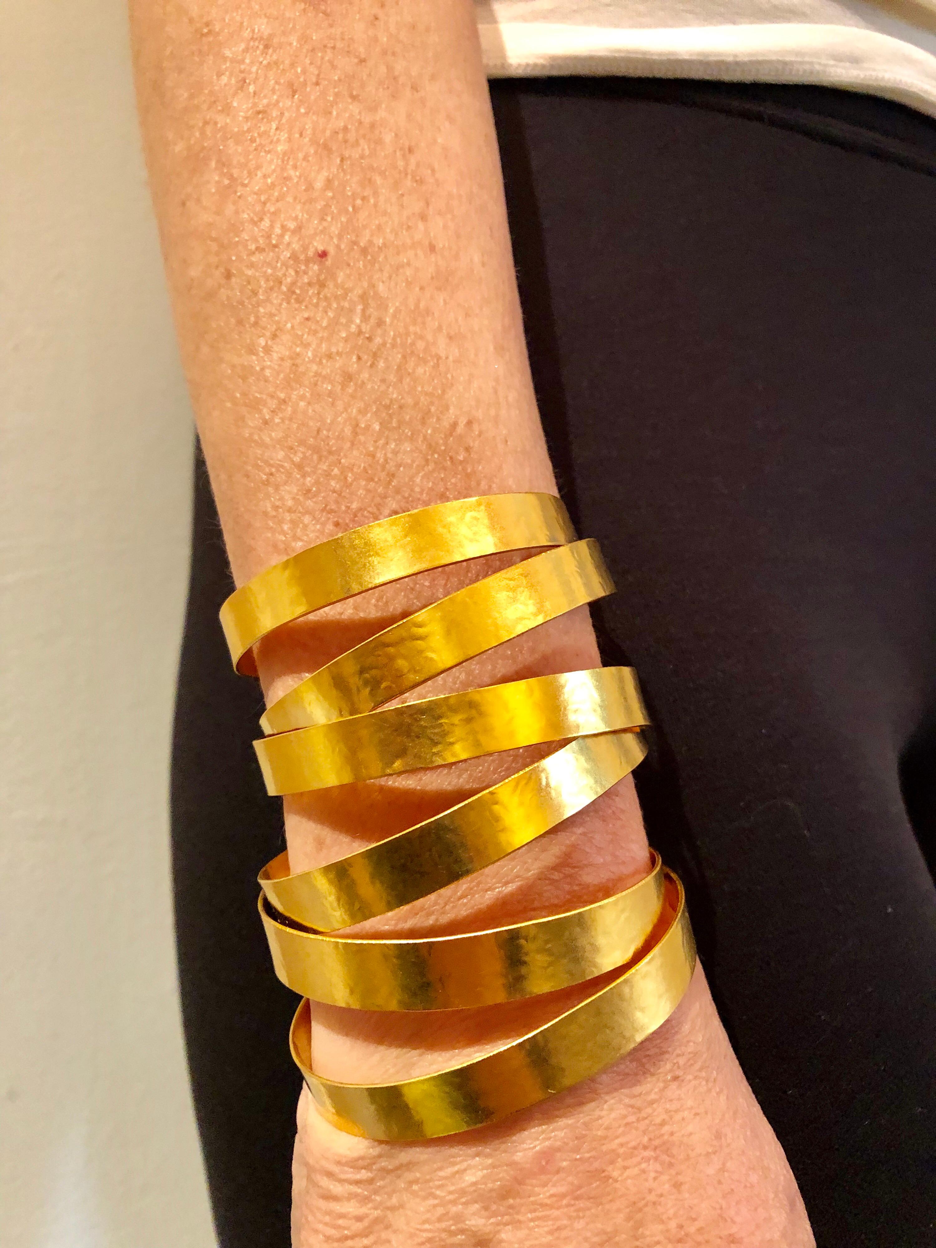 Architectural Modern Hammered Gilt Statement Cuff Bracelet 1