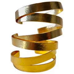 Architectural Modern Hammered Gilt Statement Cuff Bracelet