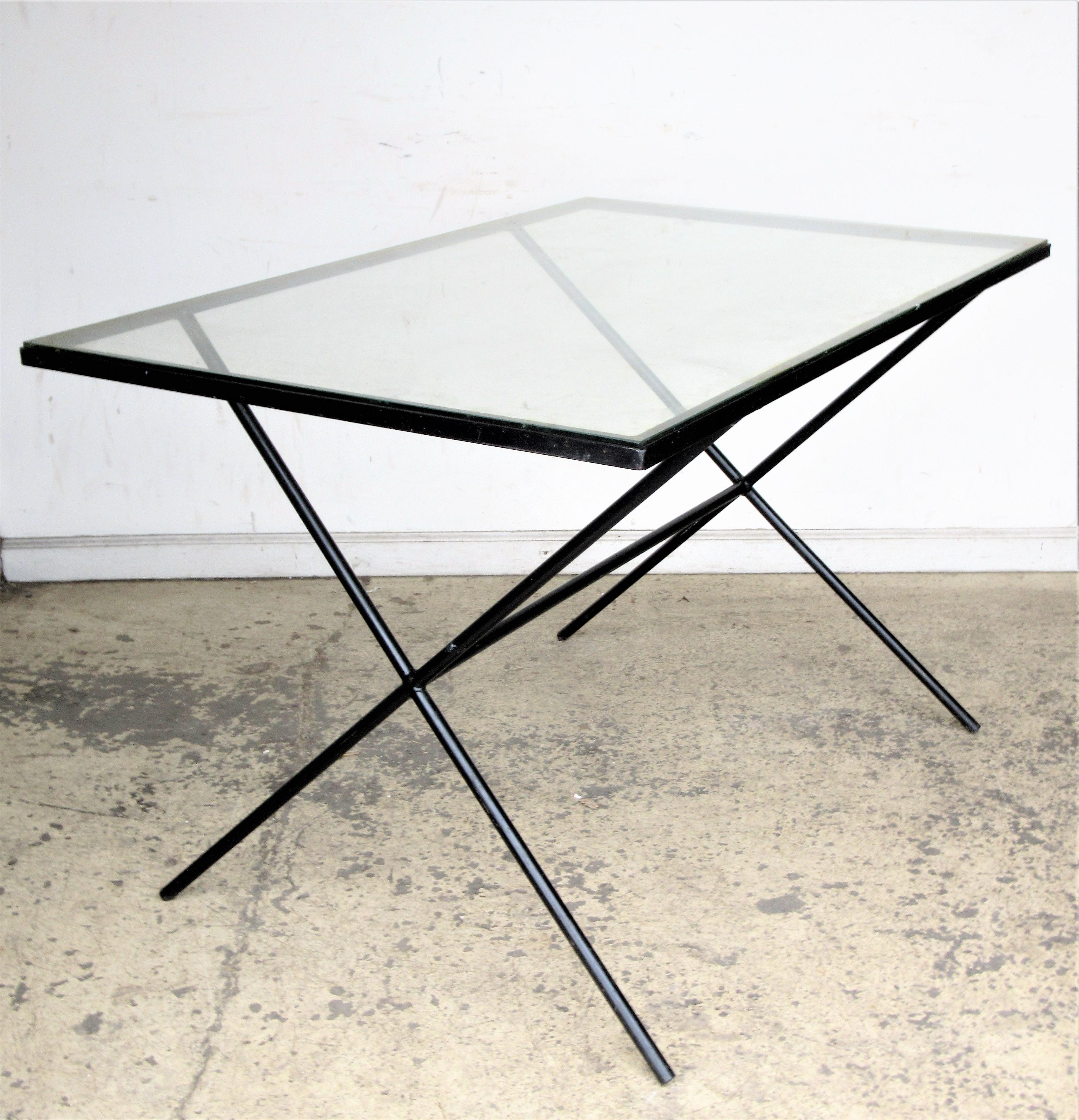 Glass  Architectural Modernist Iron Table by Muriel Coleman