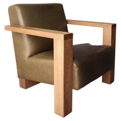 Architectural Modernist Oak and Leather Lounge Chair