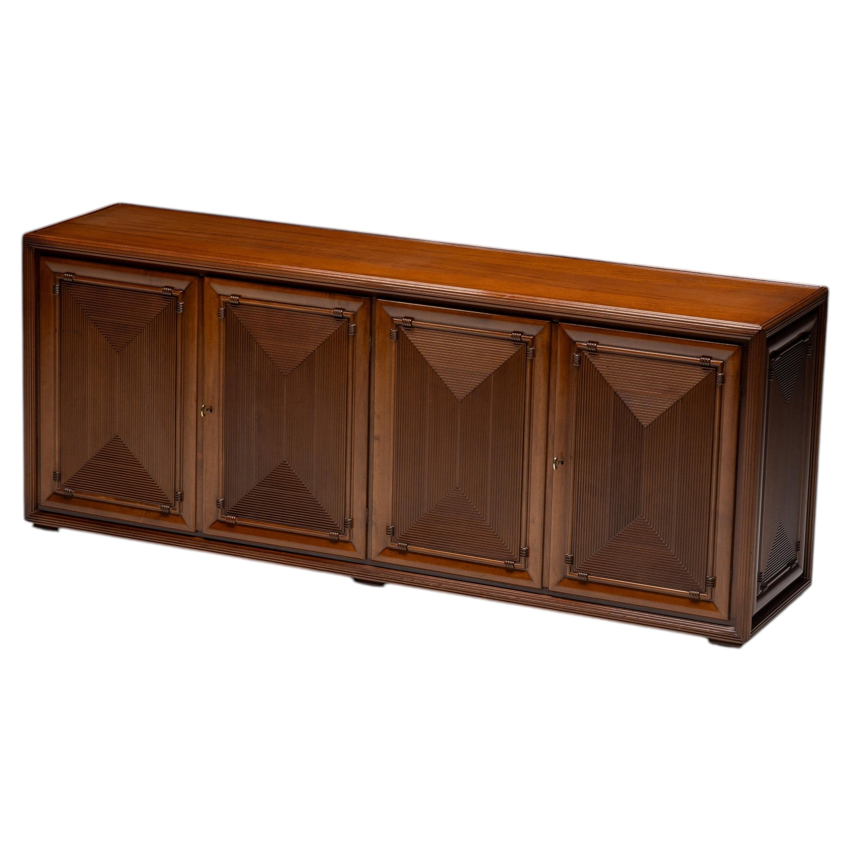 Architectural Modernist Sideboard, France, Mid-20th Century