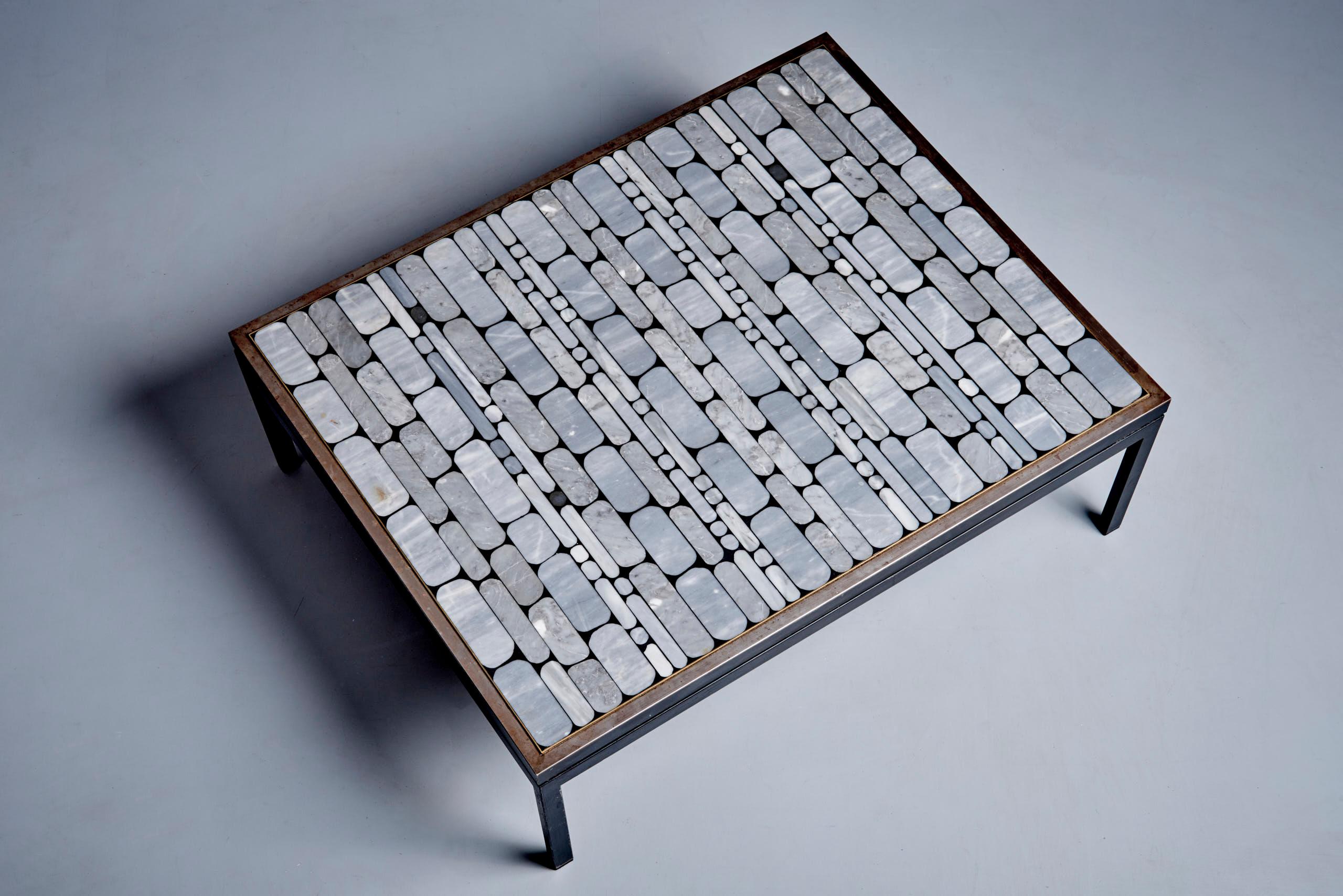 Table basse en mosaïque architecturale avec incrustations de marbre, Allemagne, années 1970 Bon état - En vente à Berlin, DE