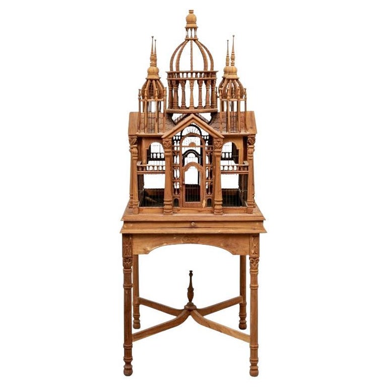 Curated visual reference: Picture Idea: Architectural Natural Wood Bird Cage On Stand For Sale At