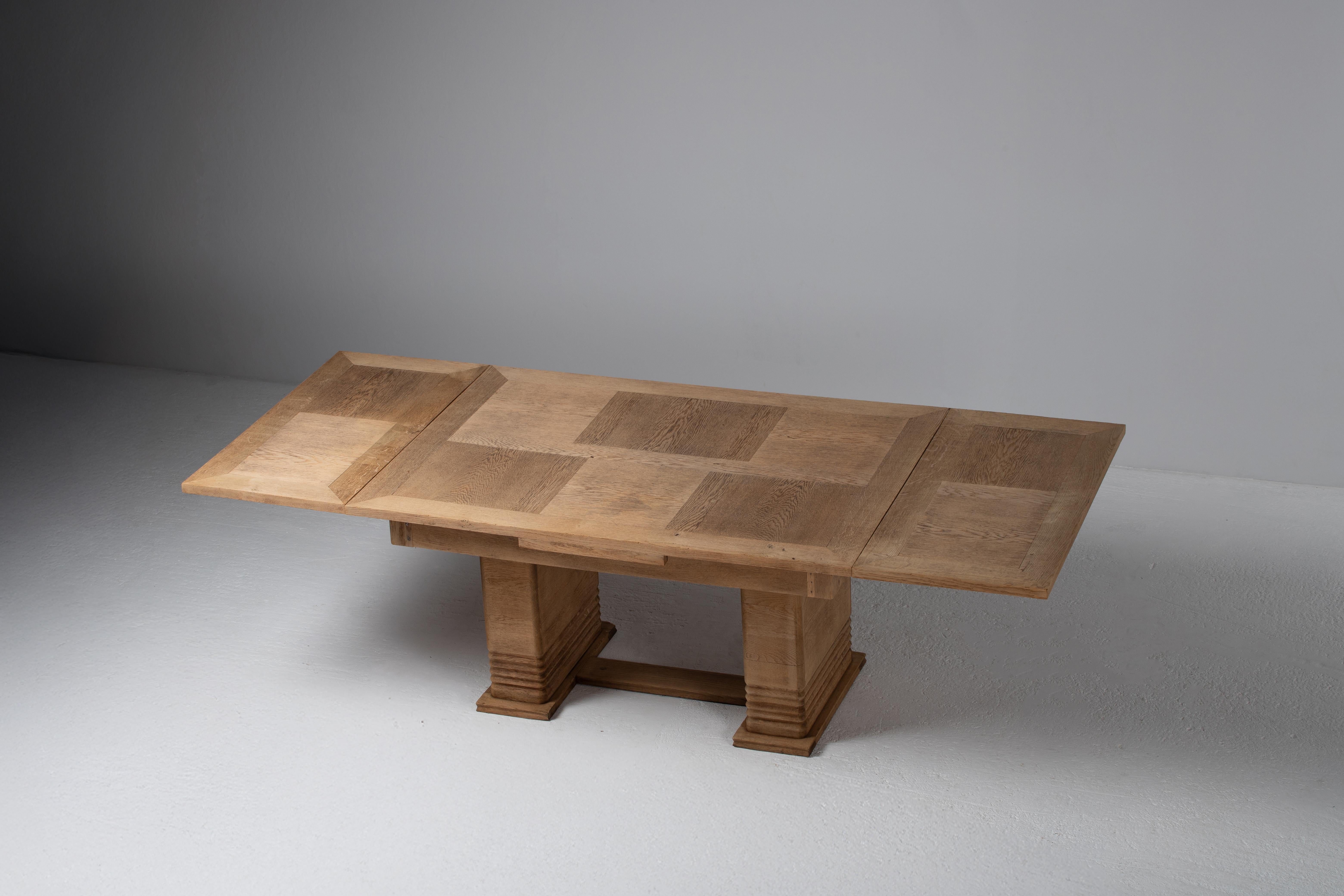 Architectural Oak Dining Table with Parquet Top, France, 1950s en vente 3