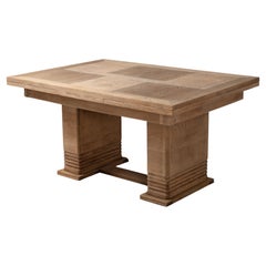 Architectural Oak Dining Table with Parquet Top, France, 1950s