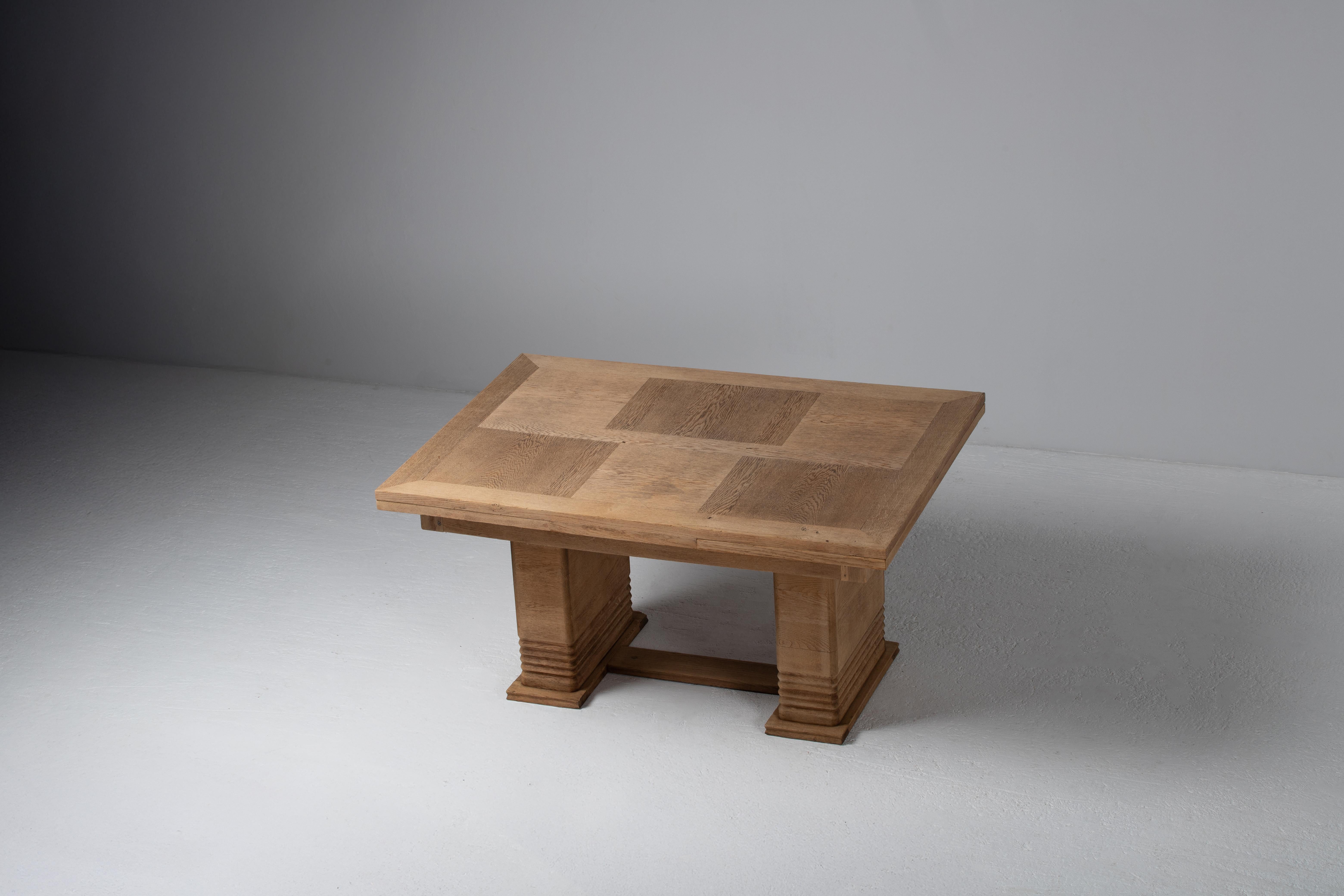 Français Architectural Oak Dining Table with Parquet Top, France, 1950s en vente