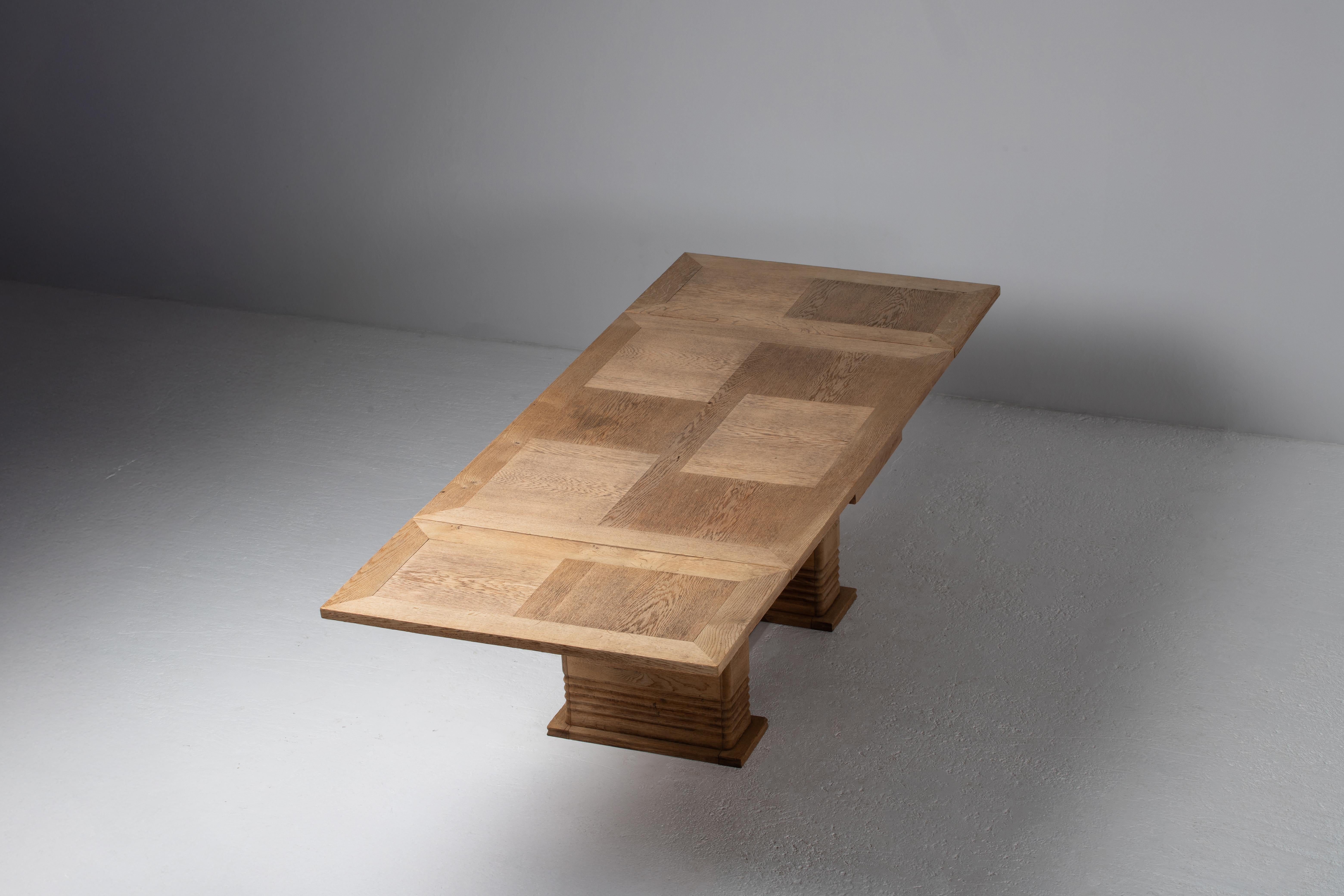 Milieu du XXe siècle Architectural Oak Dining Table with Parquet Top, France, 1950s en vente