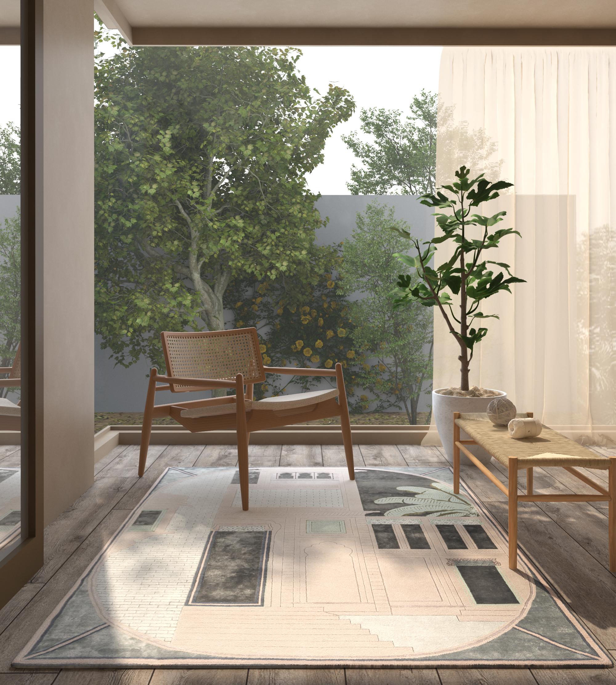 Can a rug capture the essence of a city's soul? It certainly can with the Jaipur Wunderkammer Collection by Matteo Cibic. Hand-tufted with care, this handmade rug pays homage to Jaipur's vibrant architecture and hues. Its rose smoke ground color,