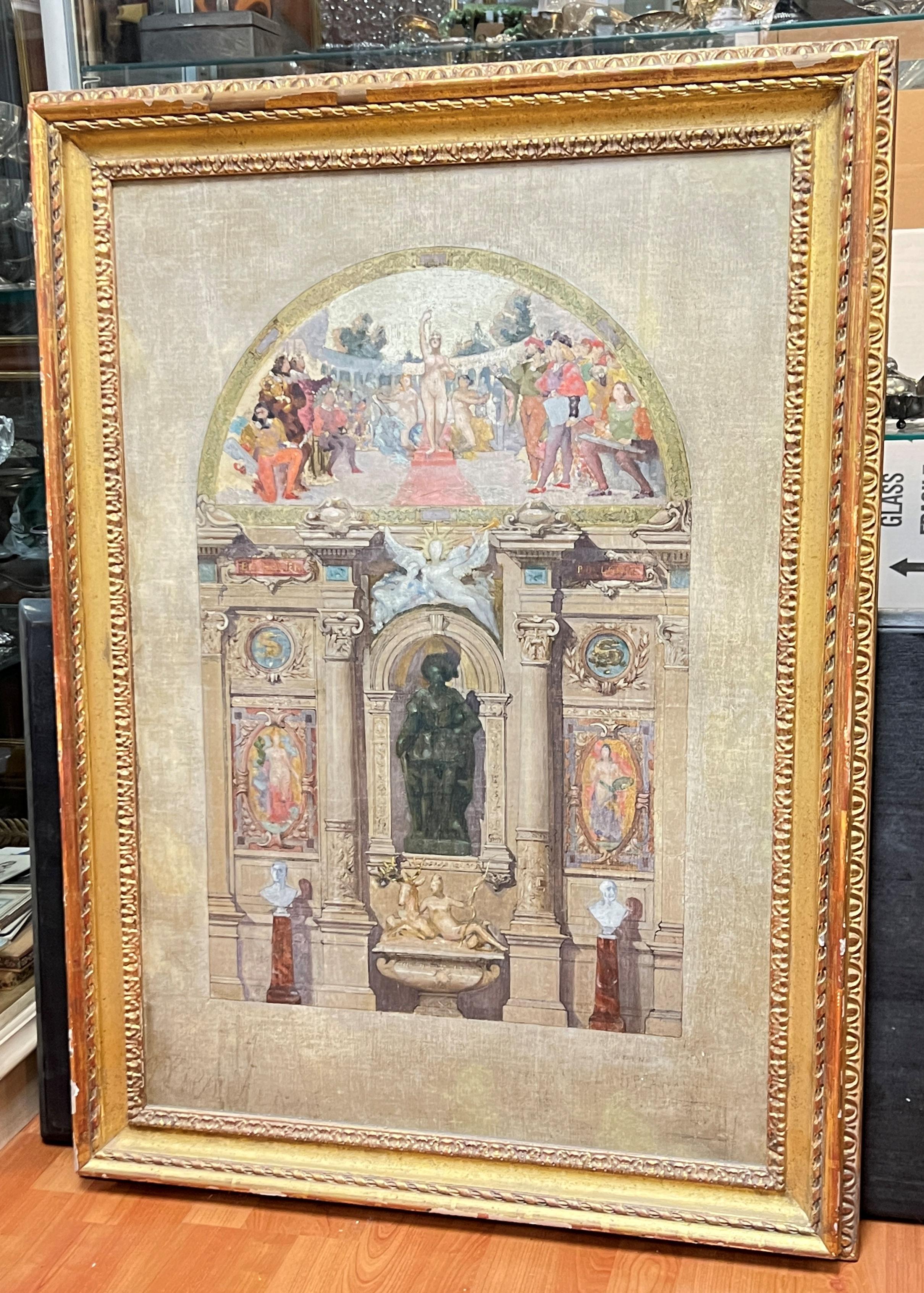 Hand-Painted Architectural Oil Painting by Louis Francois Cabanes '1867-1947' For Sale
