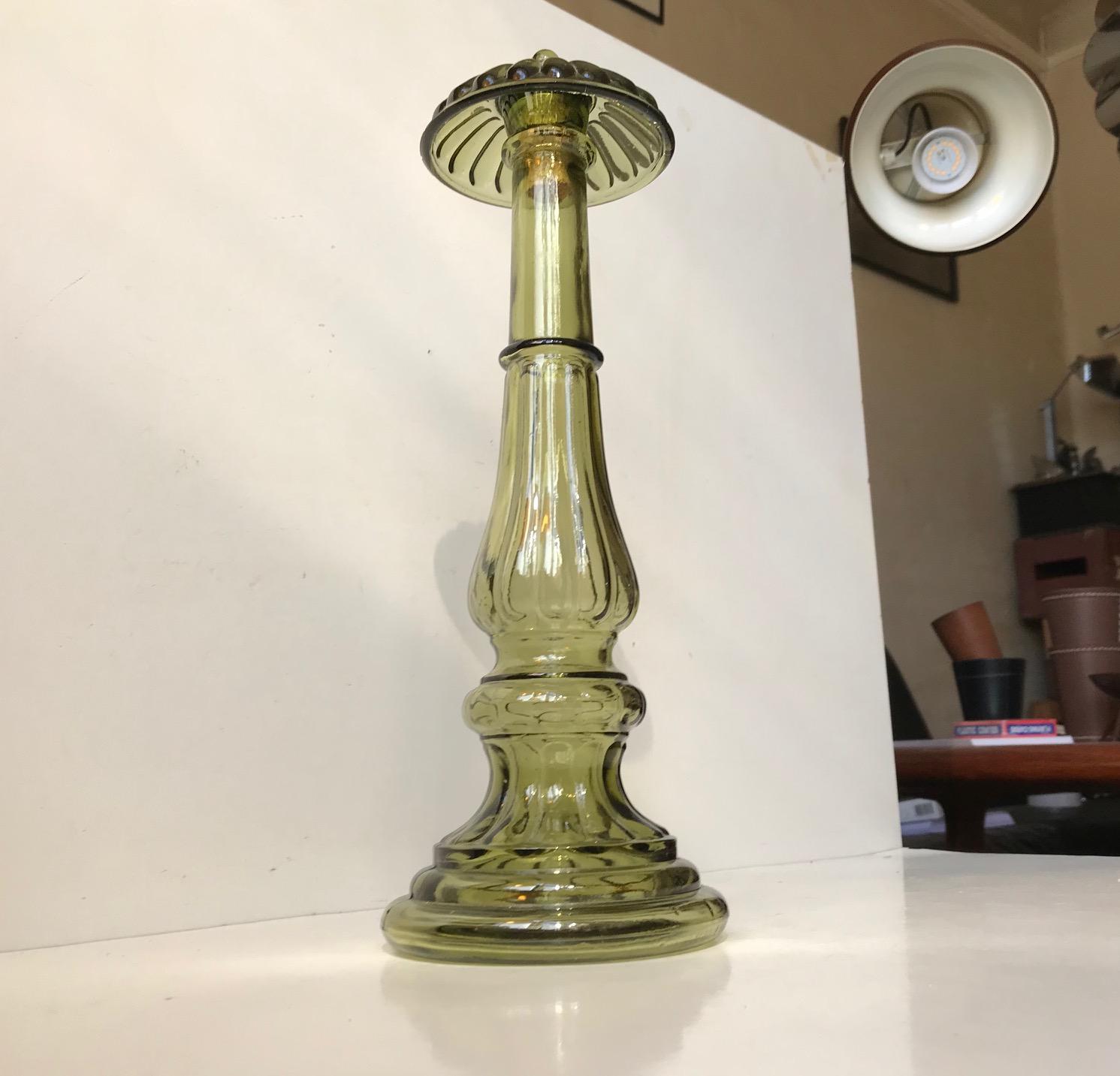 Italian Architectural Olive Green Glass Decanter from Empoli, Italy, 1970s For Sale