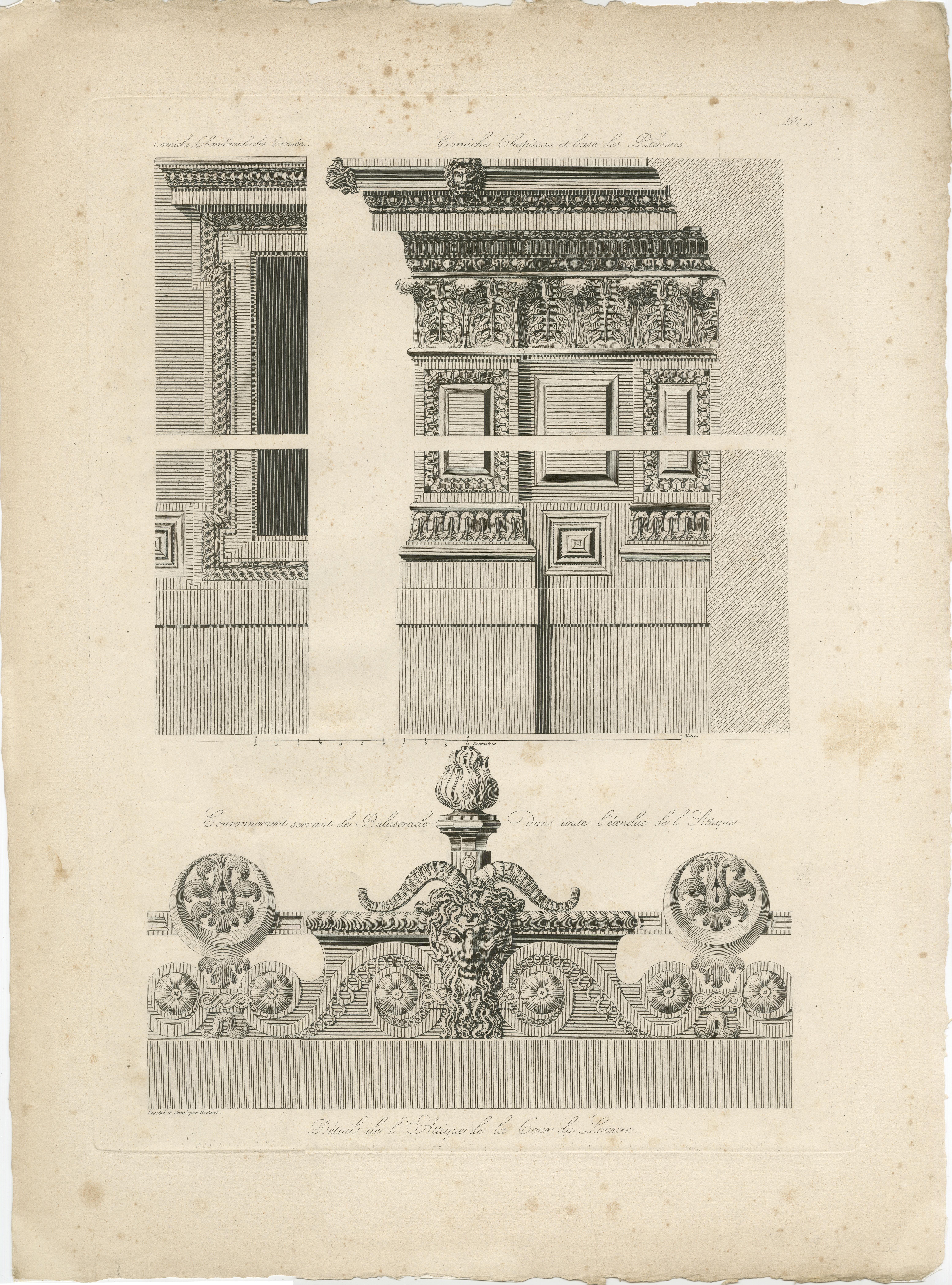 Ornamento arquitectónico del Louvre - Cornisas y balaustrada de Baltard, 1799 en venta 3