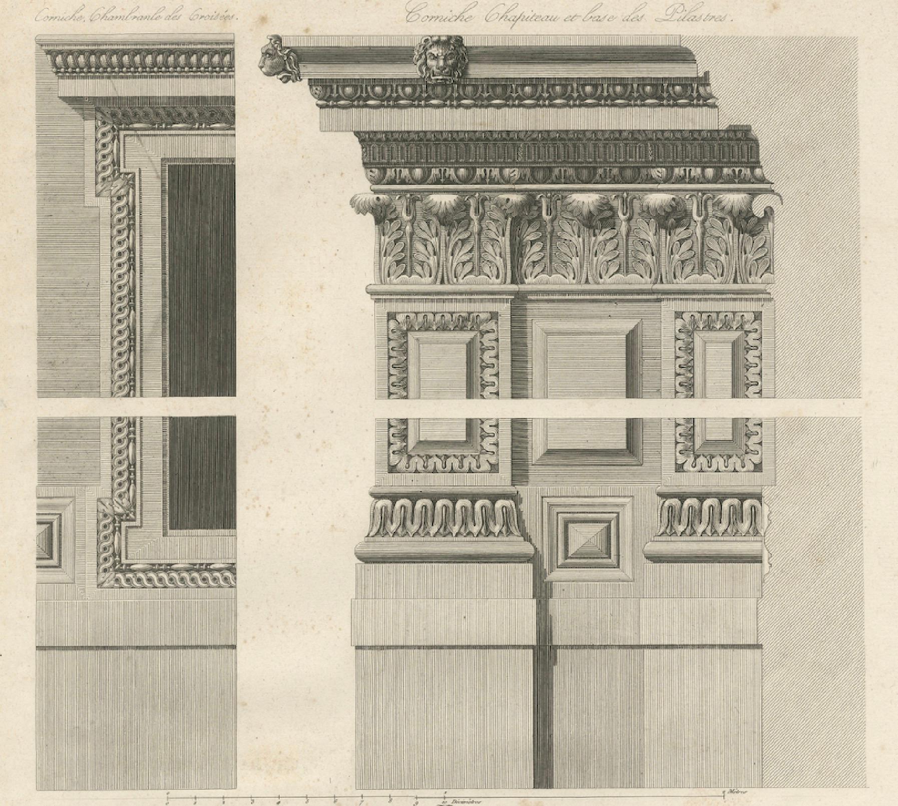 Ornamento arquitectónico del Louvre - Cornisas y balaustrada de Baltard, 1799 Francés en venta