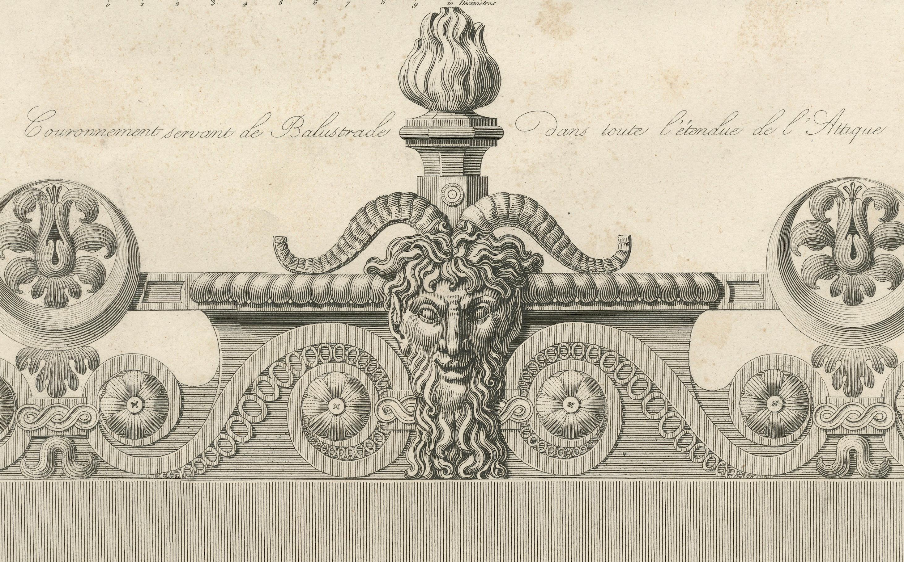 Ornamento arquitectónico del Louvre - Cornisas y balaustrada de Baltard, 1799 en Bastante bueno estado para la venta en Langweer, NL