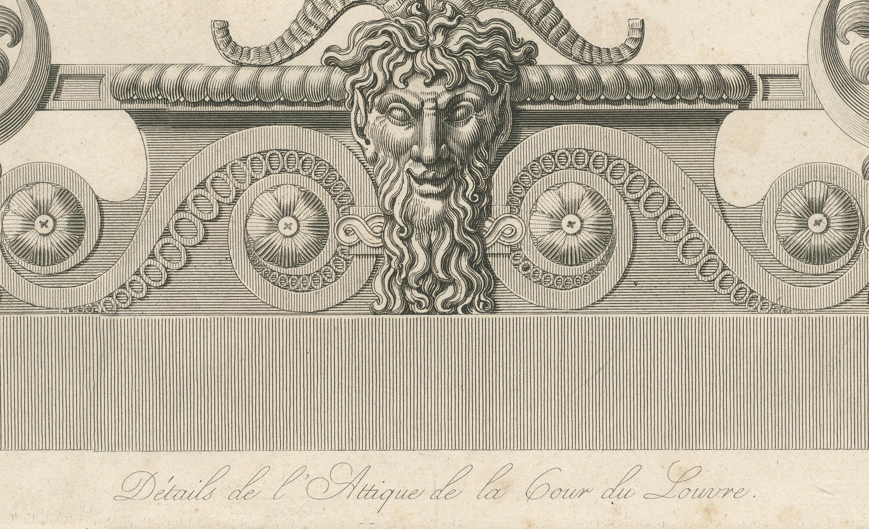 Ornamento arquitectónico del Louvre - Cornisas y balaustrada de Baltard, 1799 siglo XVIII en venta