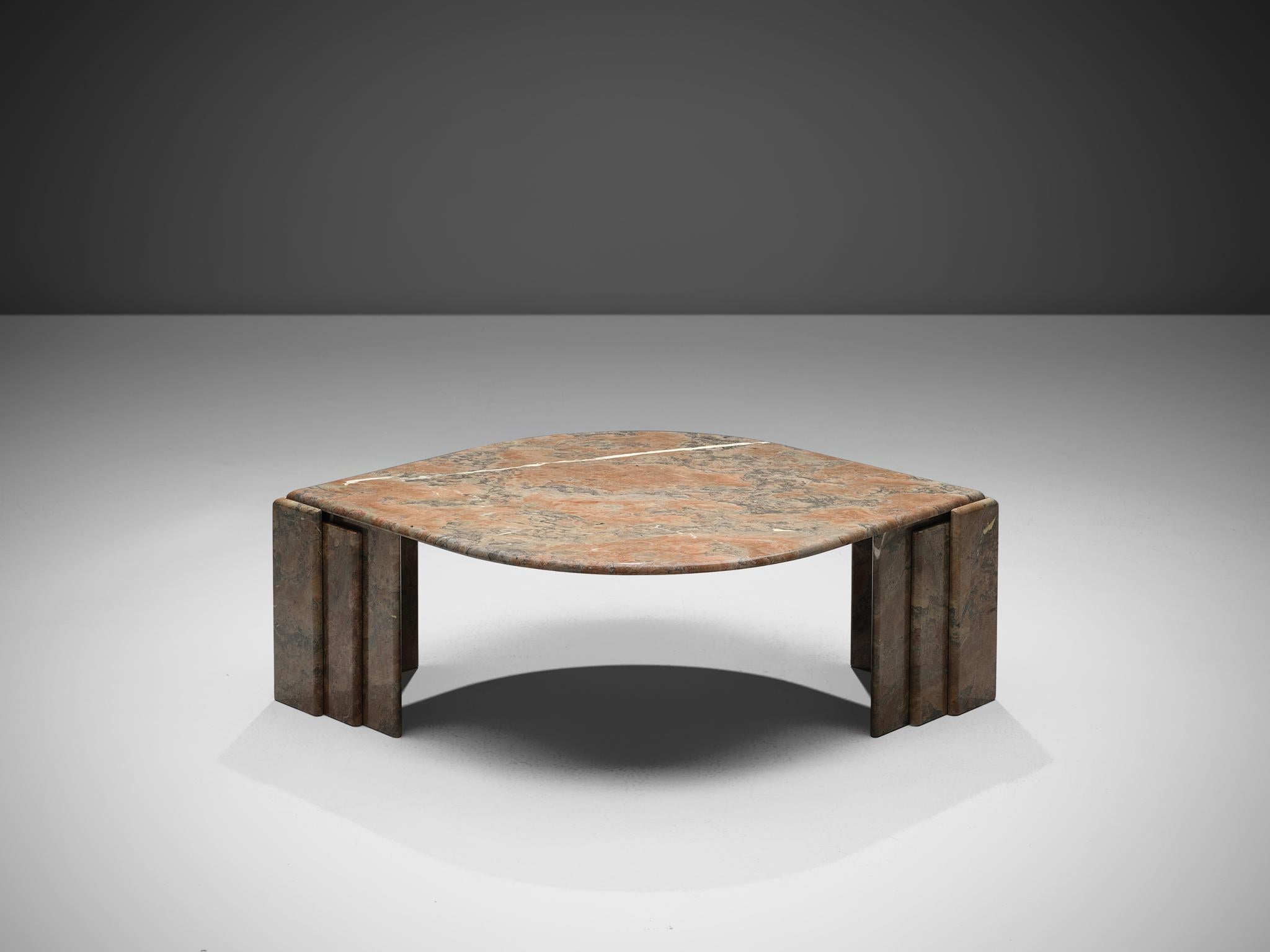 Italian Architectural Oval Coffee Table in Marble