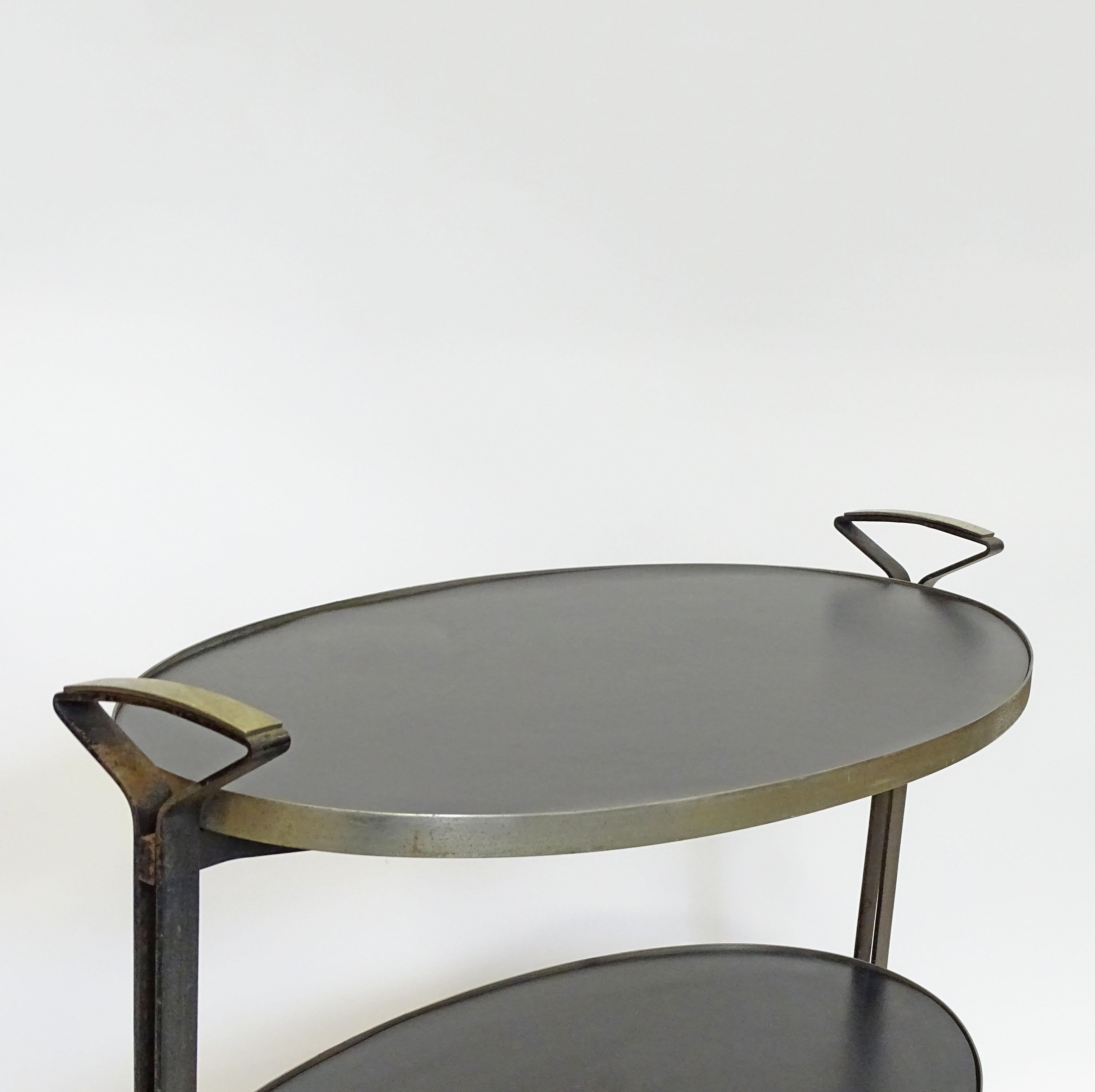 Mid-20th Century Architectural Oval Two Tier Serving Table with Handles, Italy, 1950s For Sale