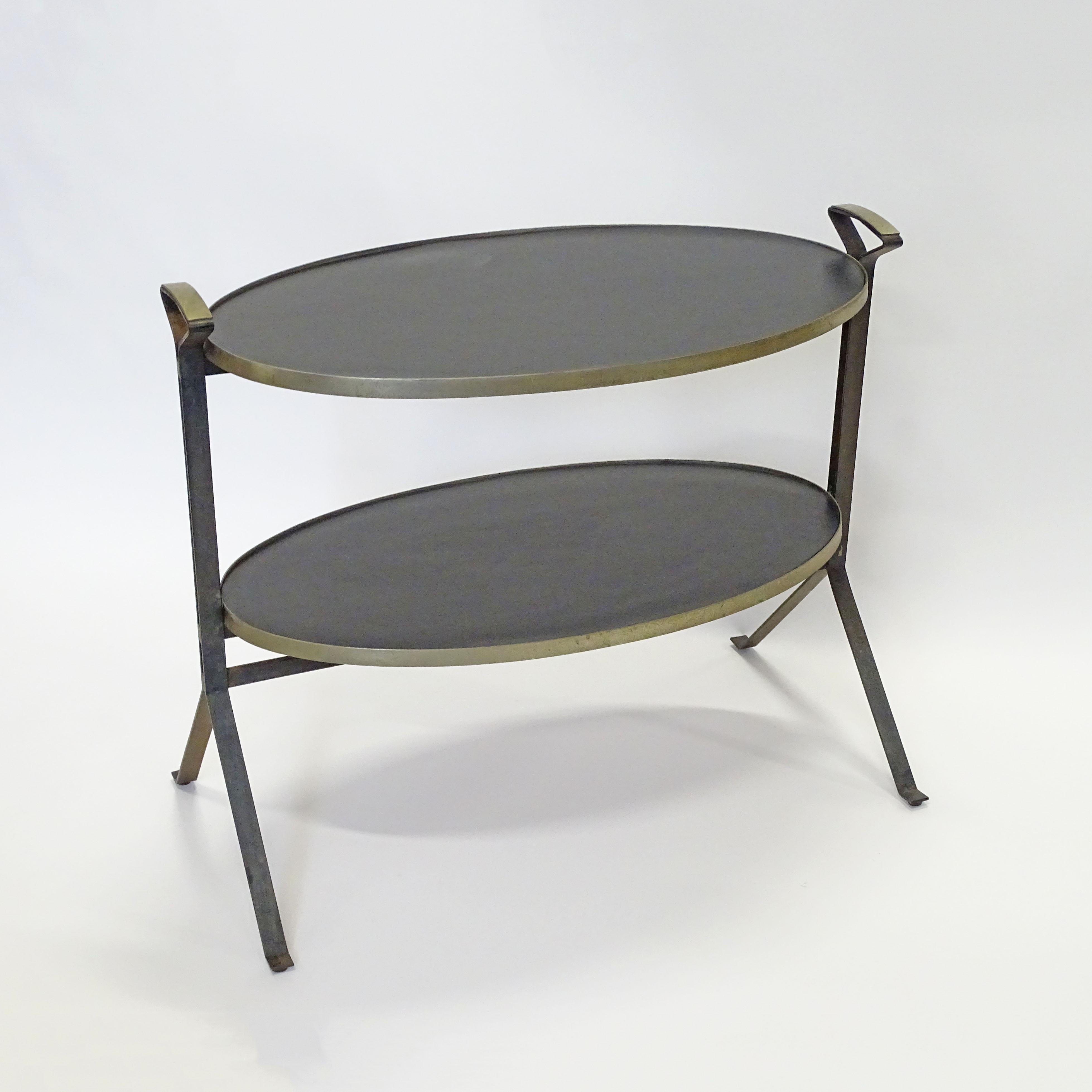Architectural Oval Two Tier Serving Table with Handles, Italy, 1950s For Sale 2