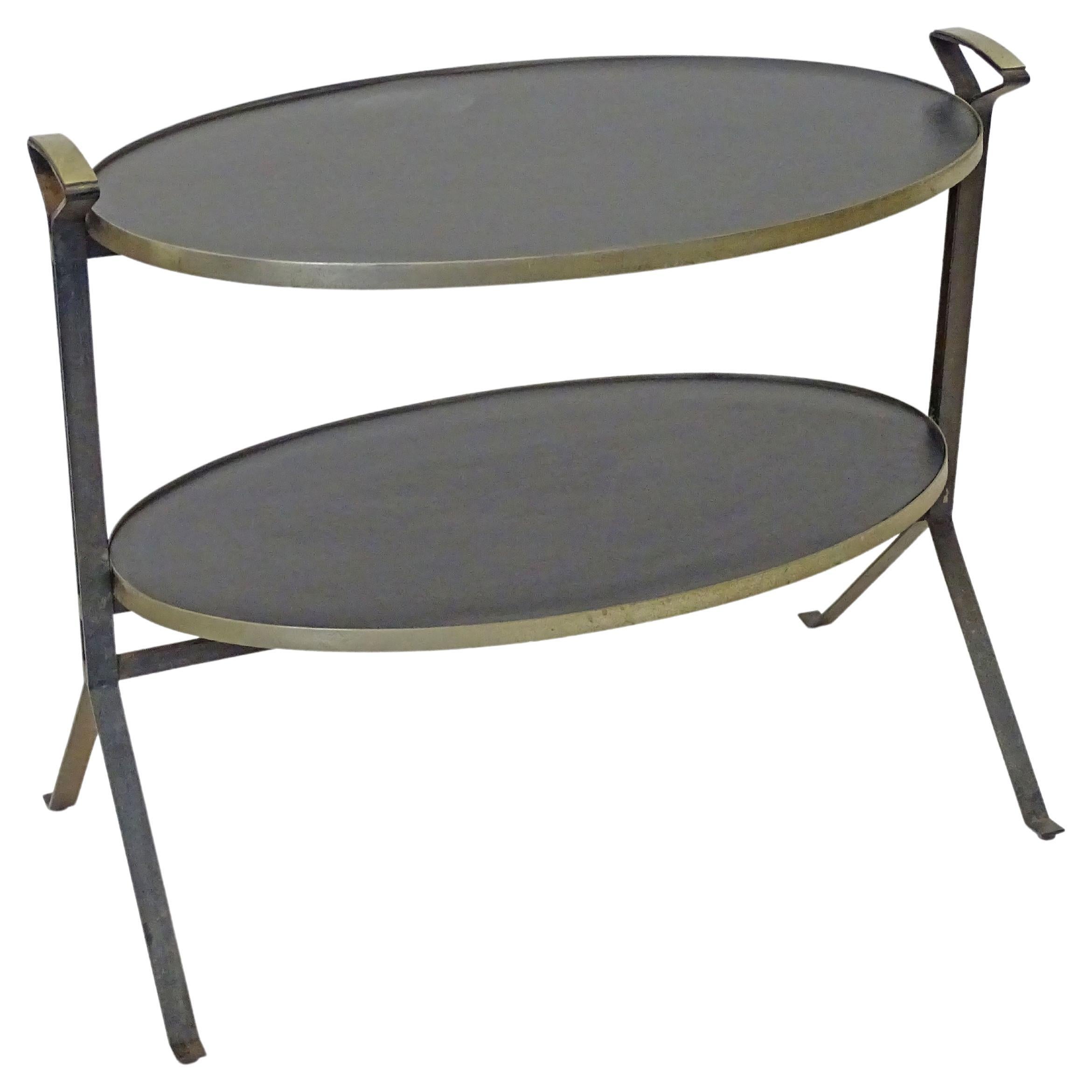 Architectural Oval Two Tier Serving Table with Handles, Italy, 1950s