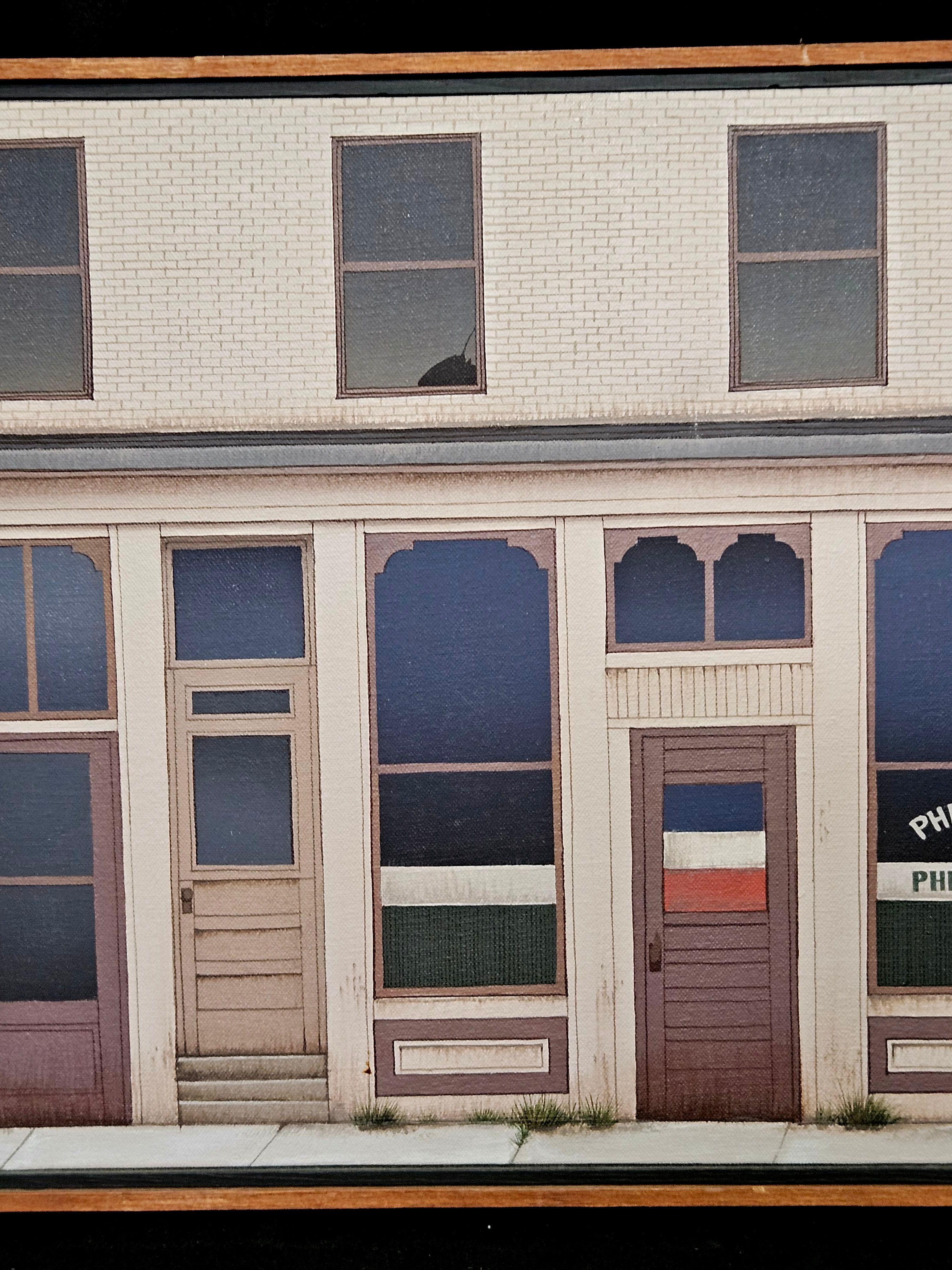 Architectural Painting #1 Storefronts. Signed by Artist Sue Wall Estadounidense en venta