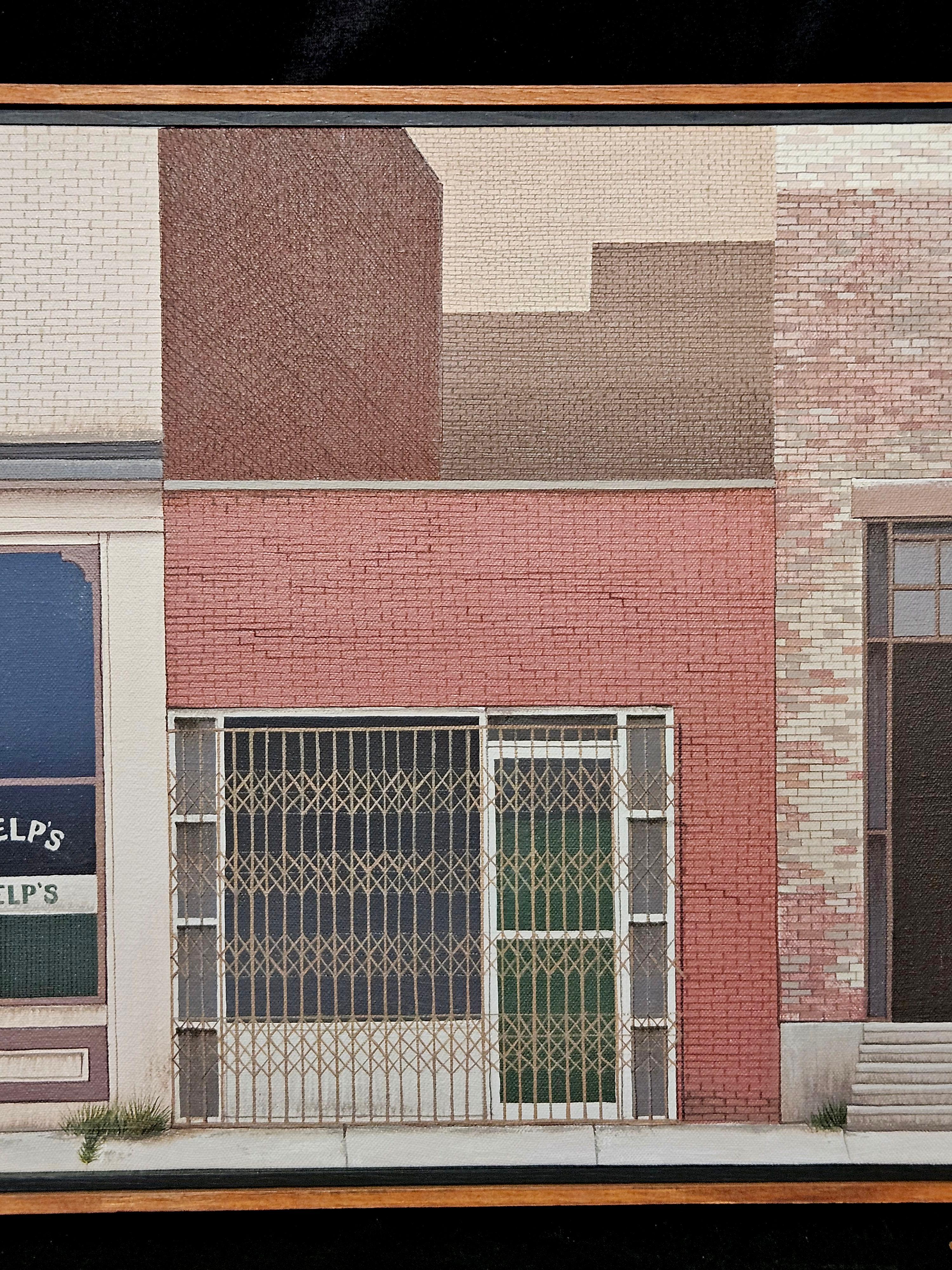 Architectural Painting #1 Storefronts. Signed by Artist Sue Wall en Excelente estado para la venta en Norton, MA