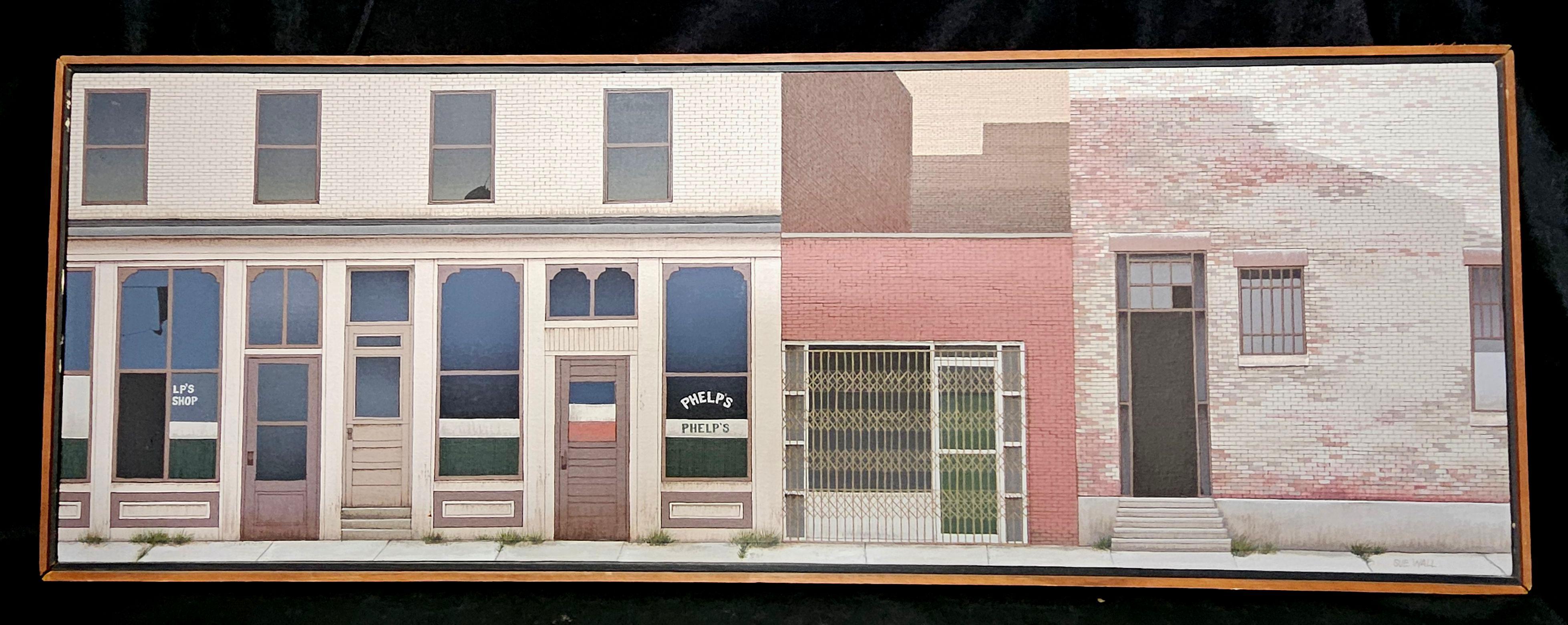 Architectural Painting #1 Storefronts. Signed by Artist Sue Wall en venta 2