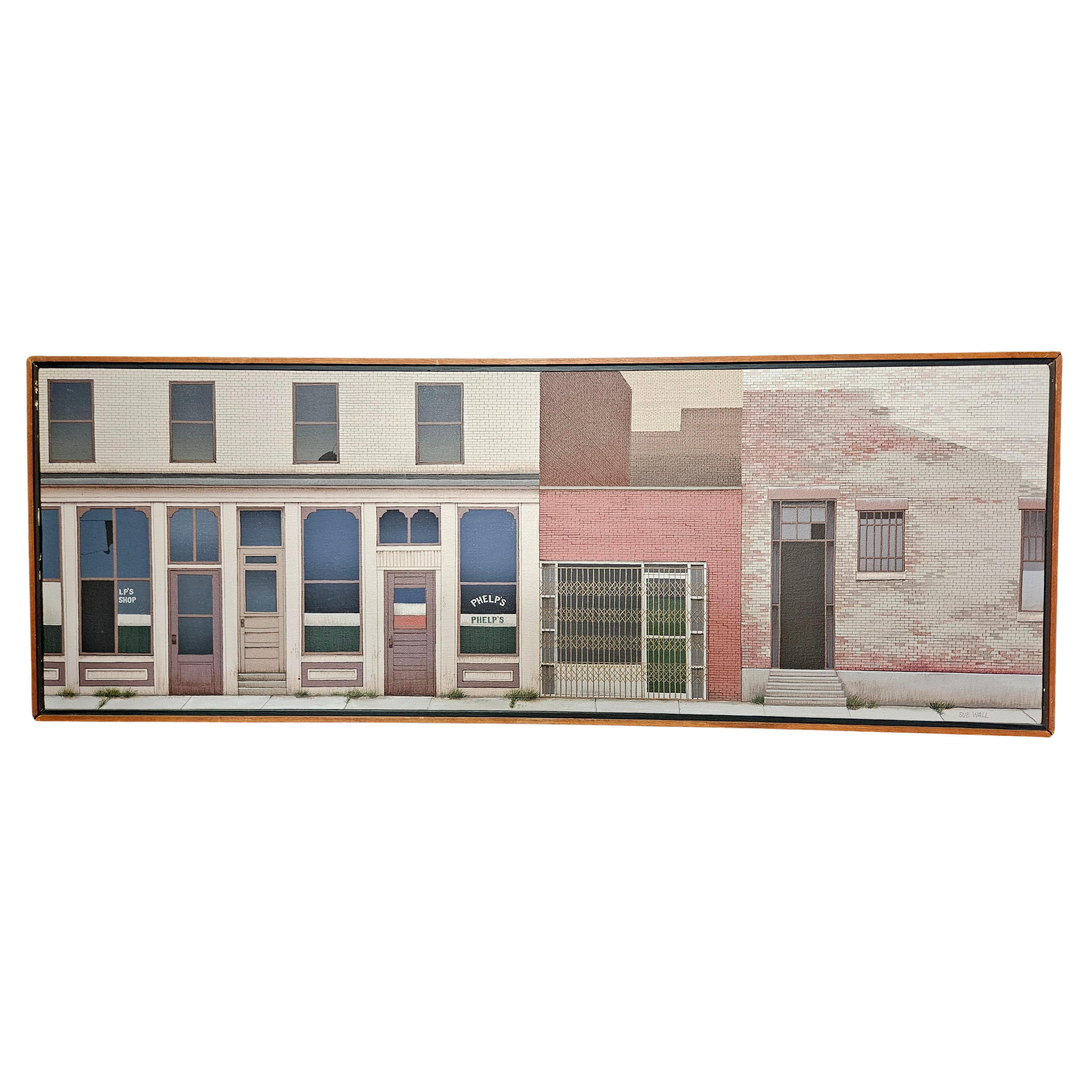 Architectural Painting #1 Storefronts. Signed by Artist Sue Wall