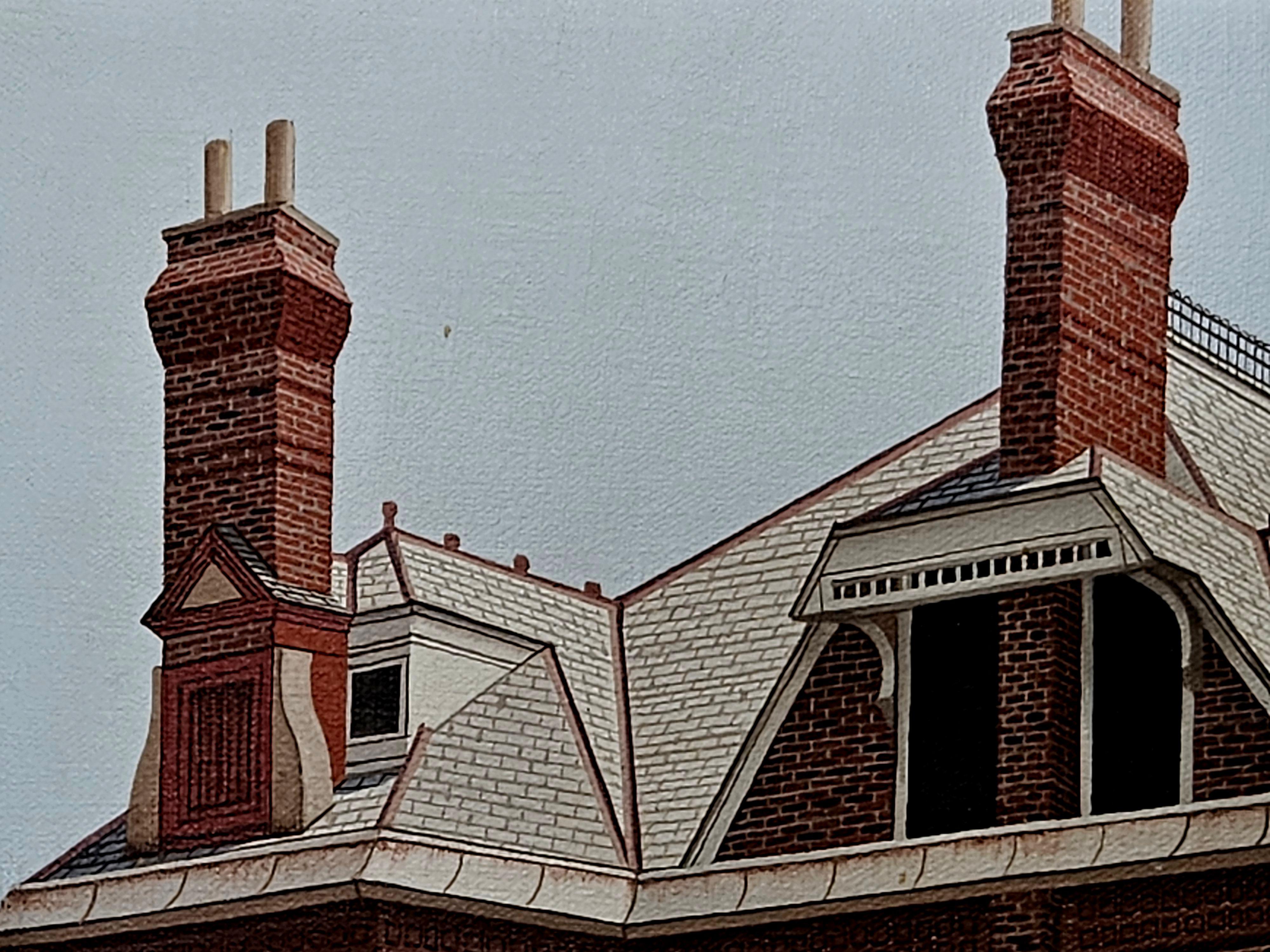 Architectural Painting #3 Victorian Brick House. Signed by Artist Sue Wall Estadounidense en venta