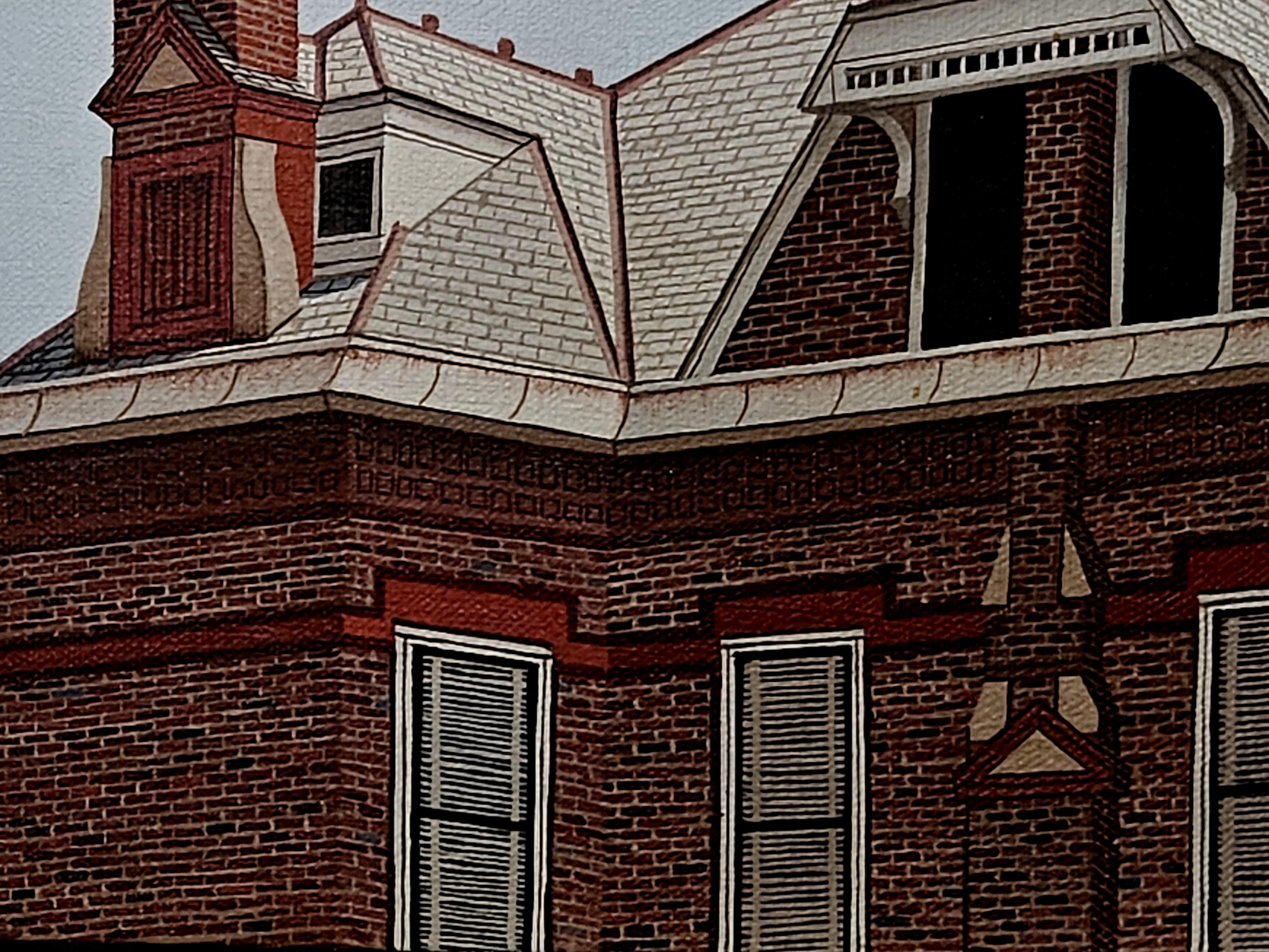Architectural Painting #3 Victorian Brick House. Signed by Artist Sue Wall Pintado a mano en venta