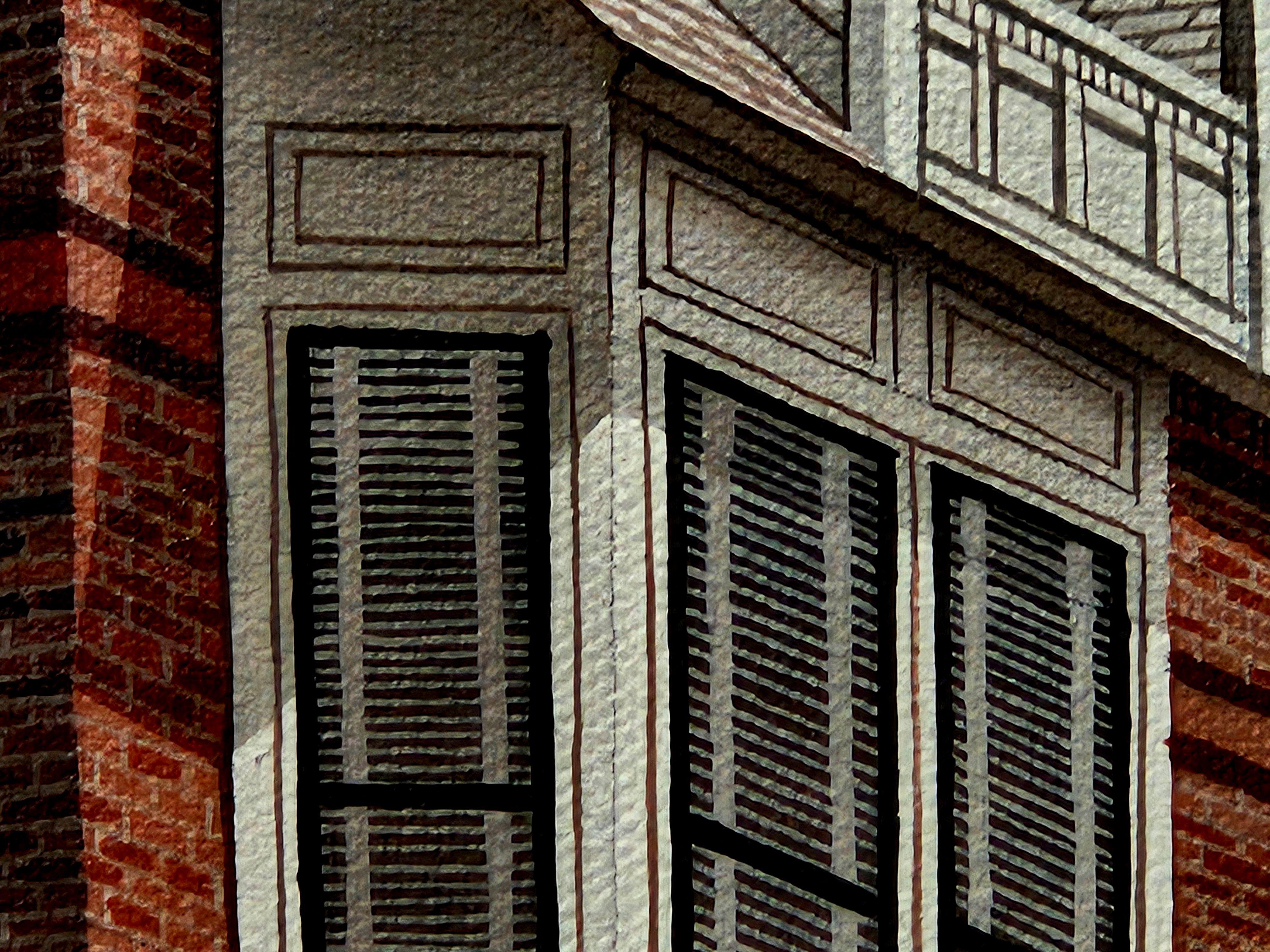 Architectural Painting #3 Victorian Brick House. Signed by Artist Sue Wall siglo XX en venta