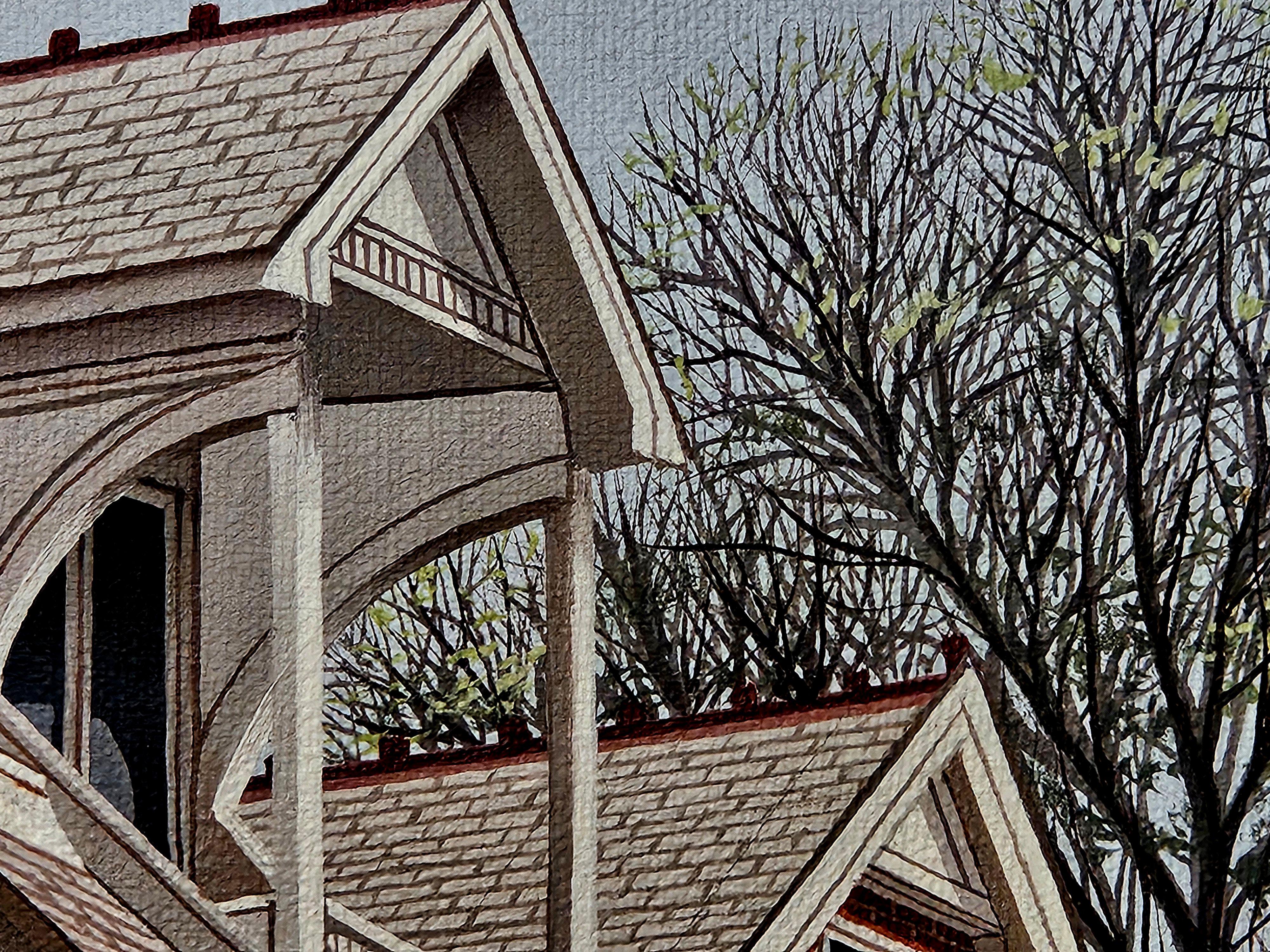 Architectural Painting #3 Victorian Brick House. Signed by Artist Sue Wall Lienzo en venta