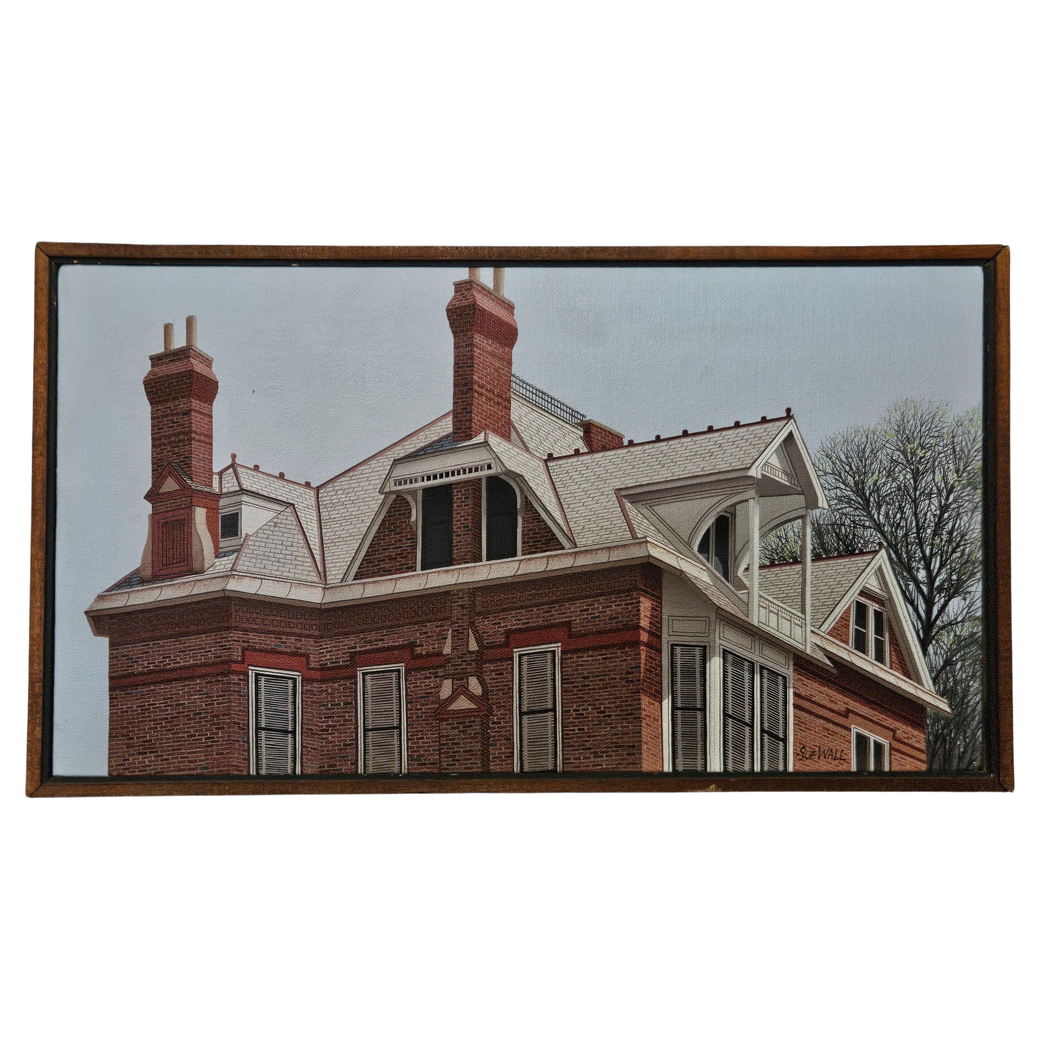Architectural Painting #3 Victorian Brick House. Signed by Artist Sue Wall