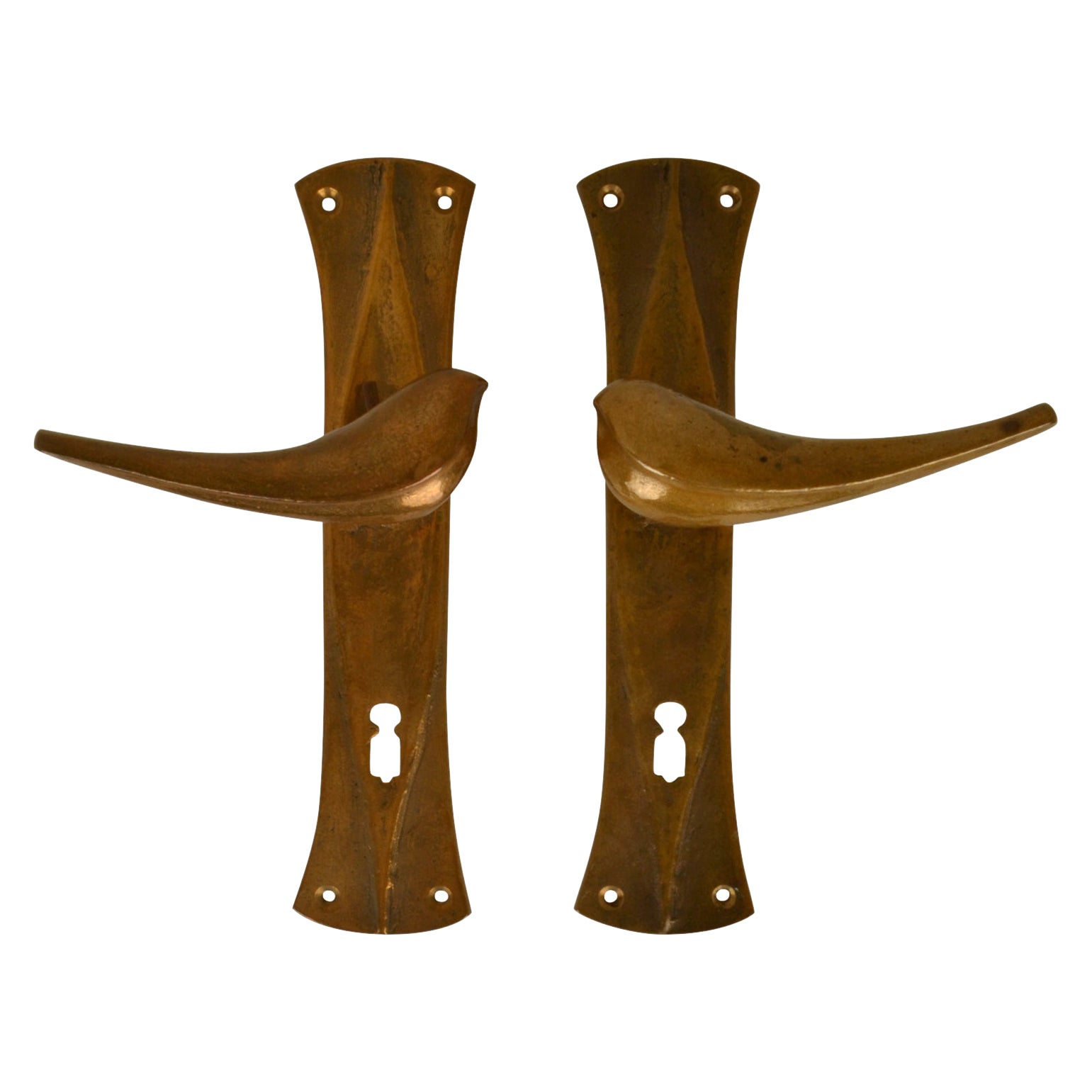 Architectural Pair Bronze Bird Door Handles Cast in Bronze