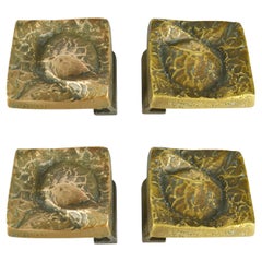 Retro Architectural Pairs of Bronze Push and Pull Door Handles with Art Relief