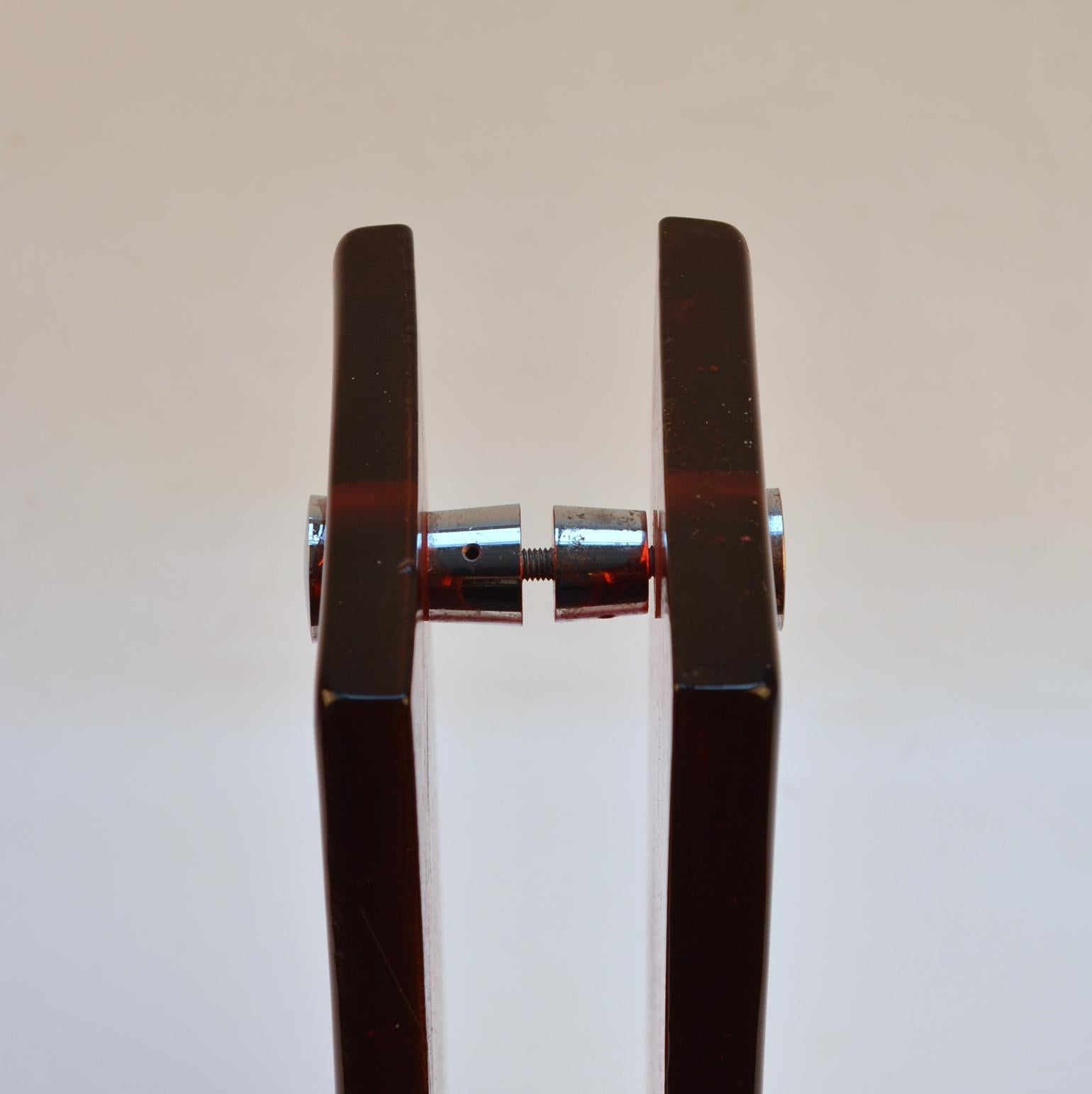 Architectural Pair of Large Push Pull Double Door Handles in Red Glass In Good Condition For Sale In London, GB