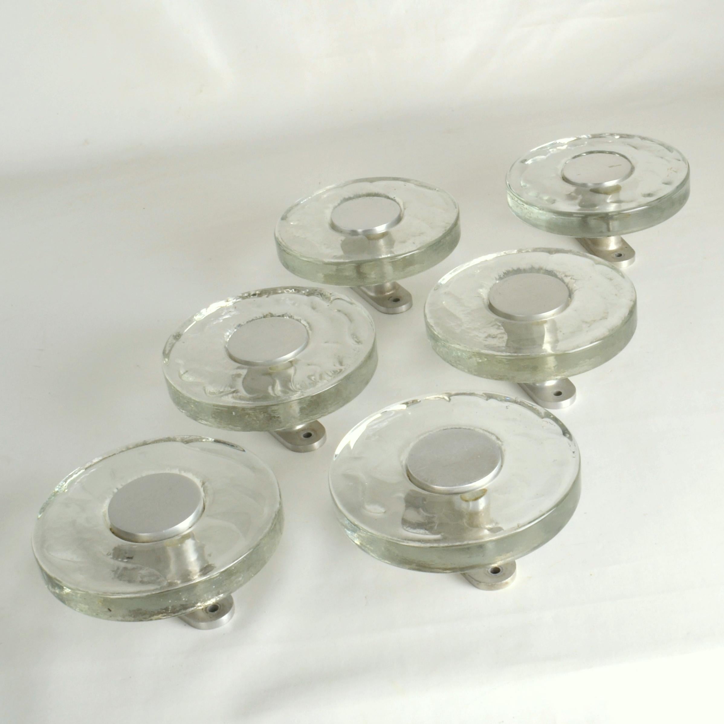 Large Clear Glass Door Handles Pair, Round Push & Pull For Sale 2