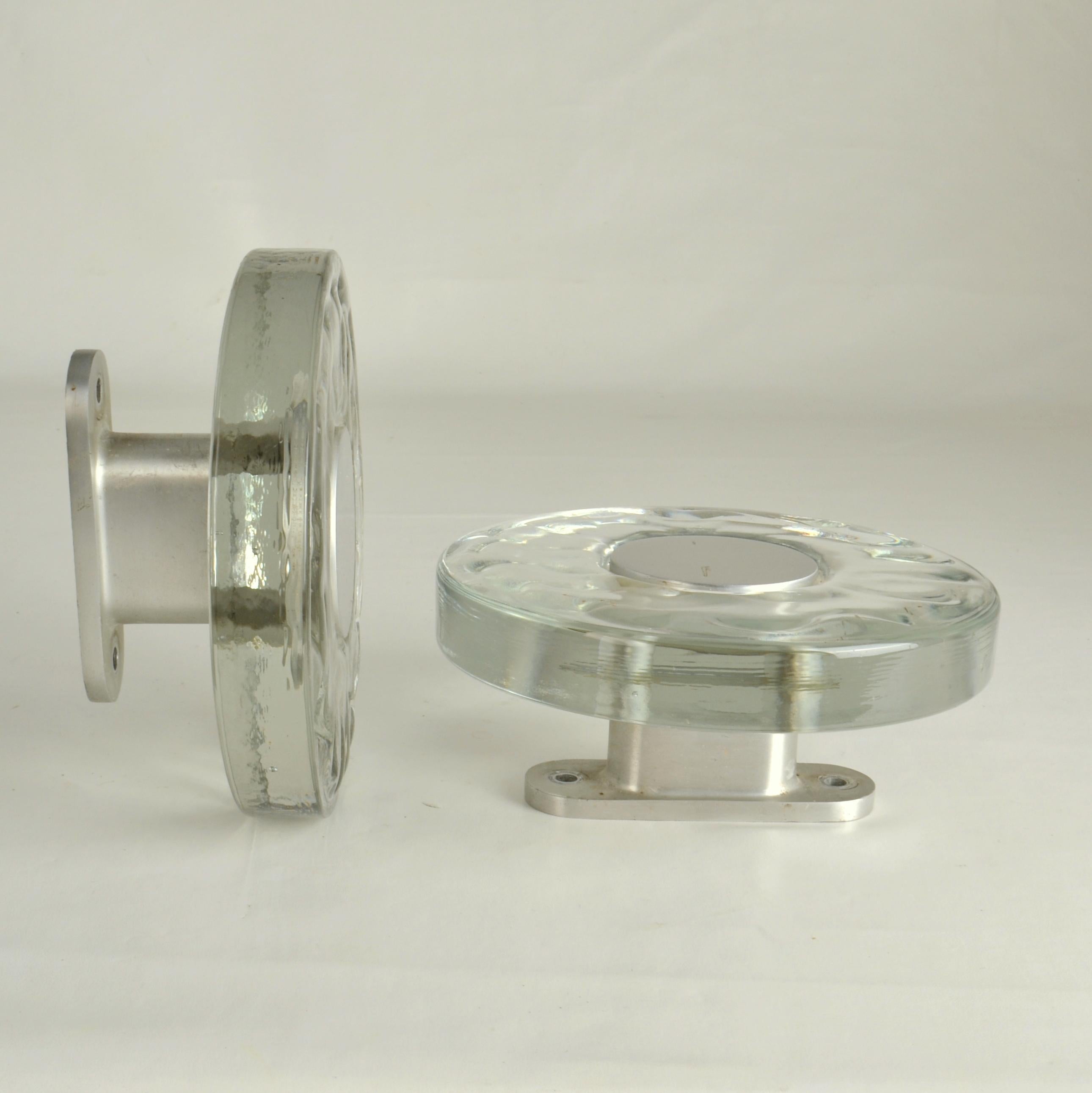 Large Clear Glass Door Handles Pair, Round Push & Pull For Sale 4
