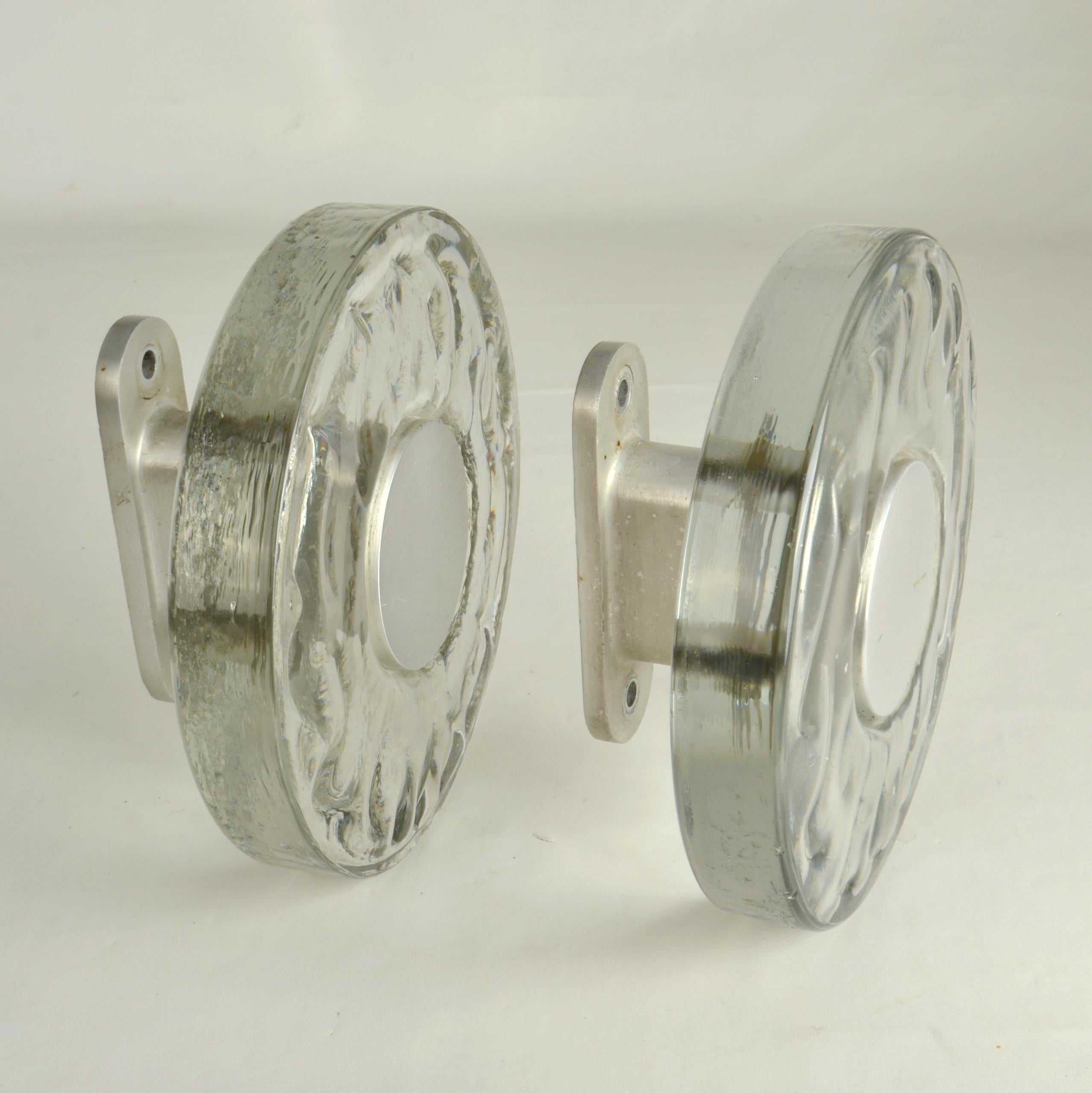 French Large Clear Glass Door Handles Pair, Round Push & Pull For Sale