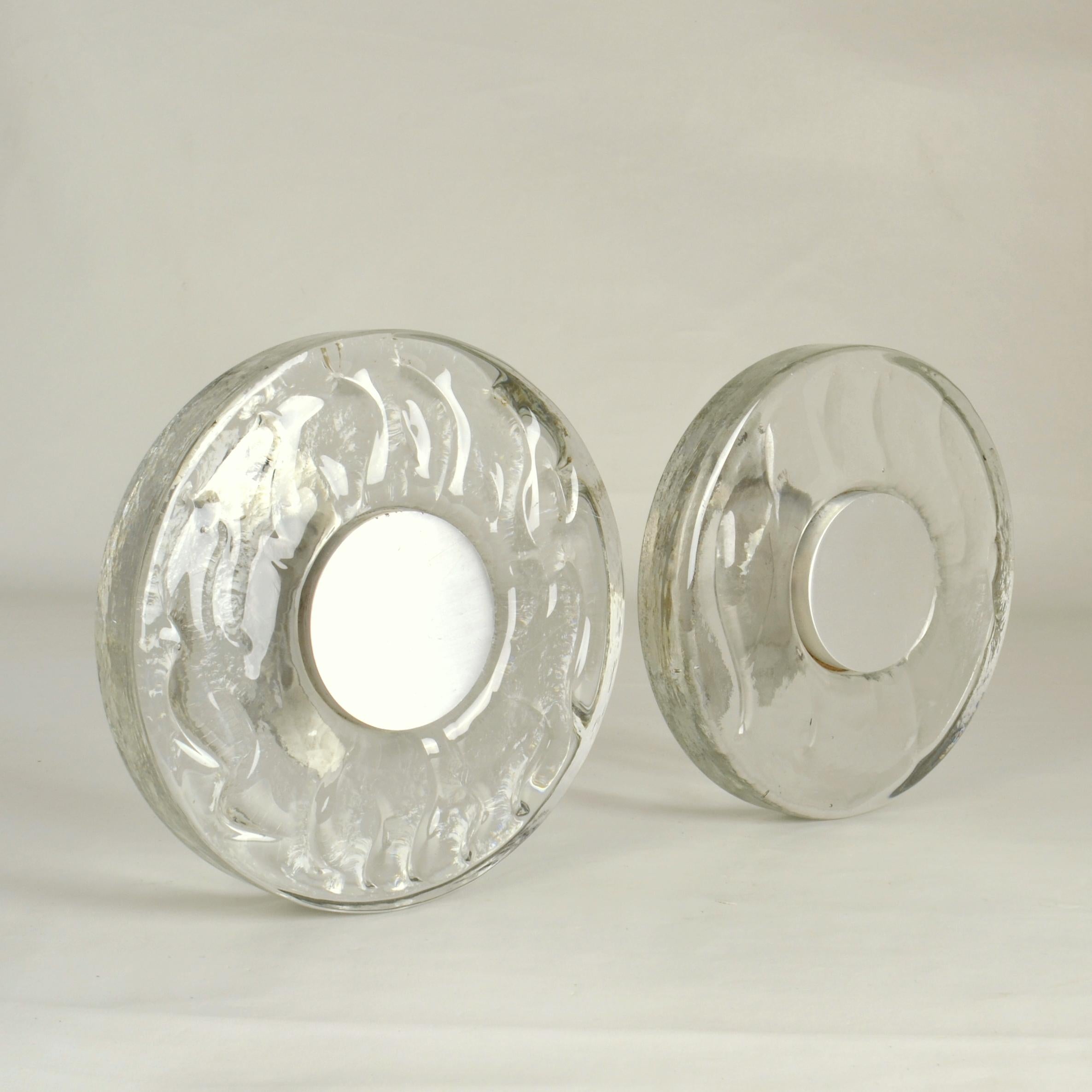 Anodized Large Clear Glass Door Handles Pair, Round Push & Pull For Sale