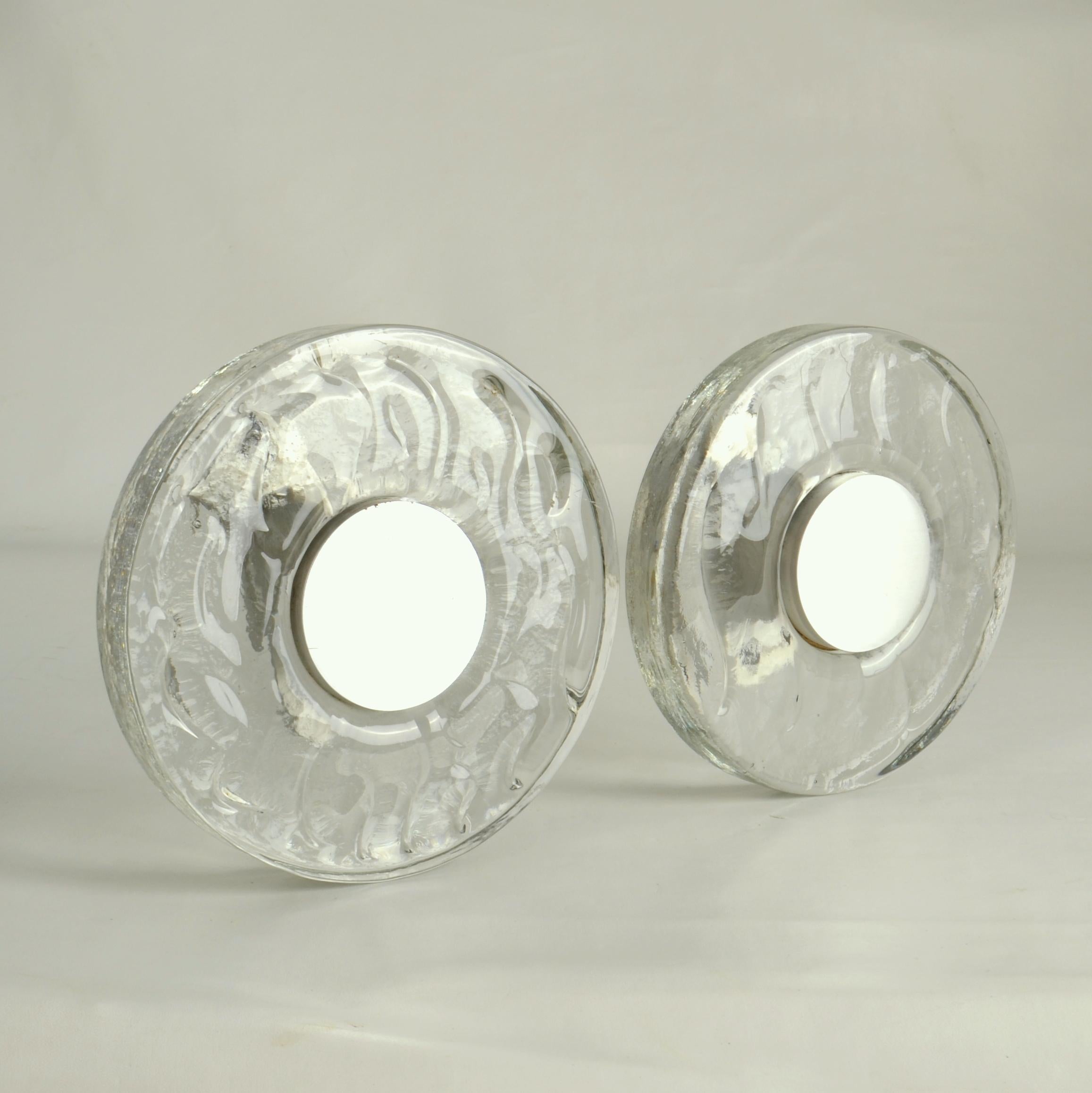 Large Clear Glass Door Handles Pair, Round Push & Pull In Excellent Condition For Sale In London, GB