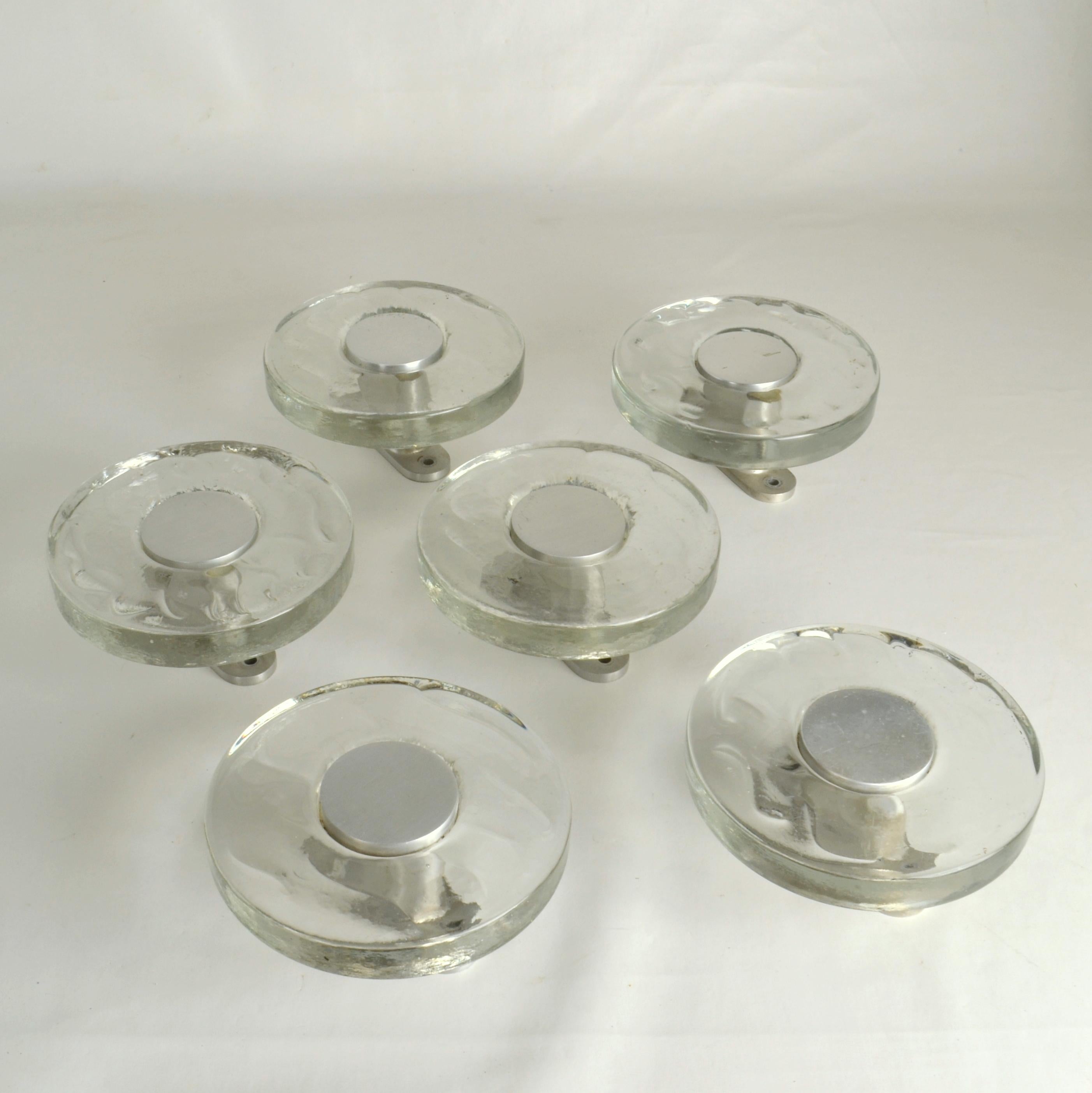 Aluminum Large Clear Glass Door Handles Pair, Round Push & Pull For Sale