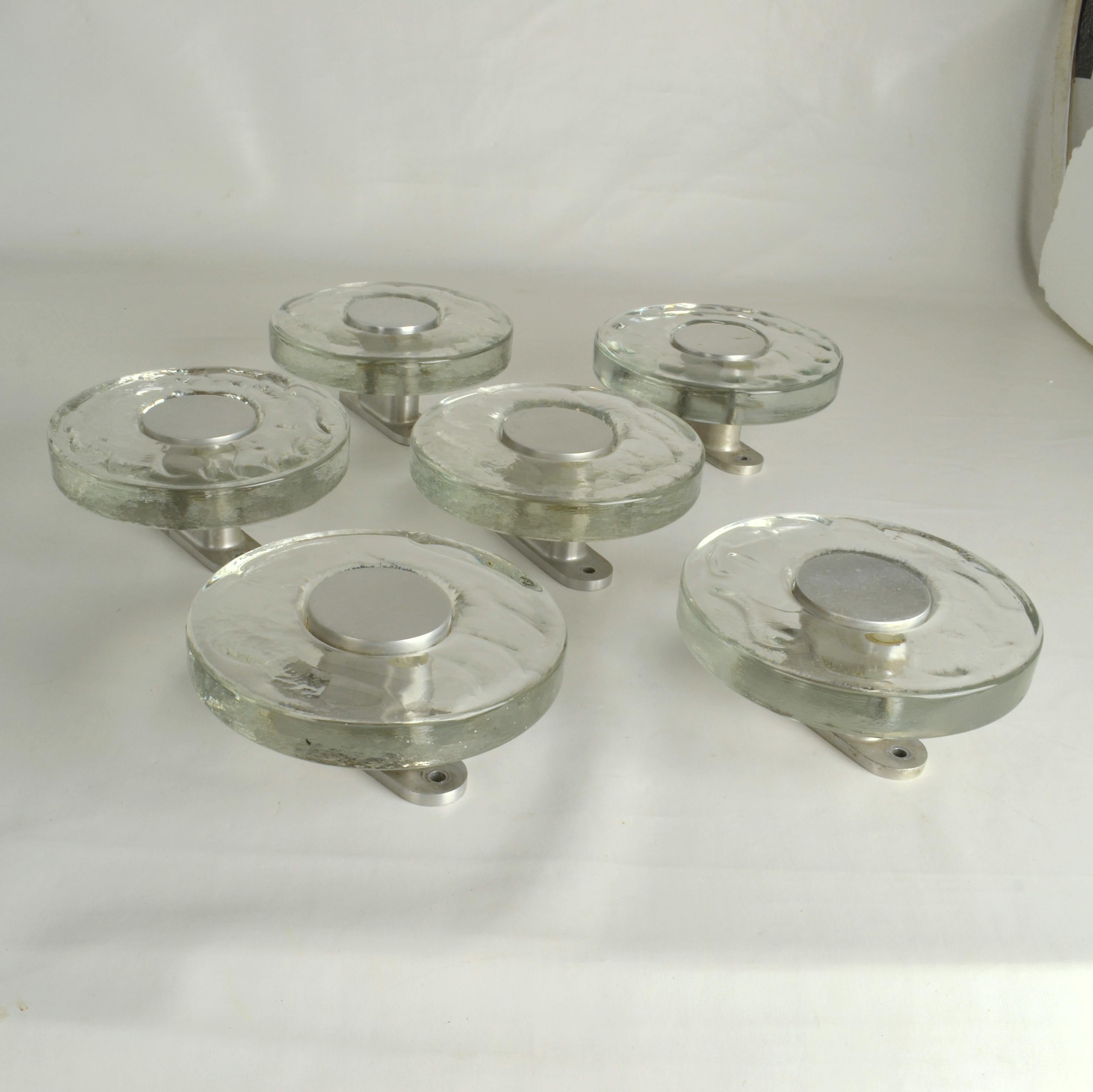 Large Clear Glass Door Handles Pair, Round Push & Pull For Sale 1