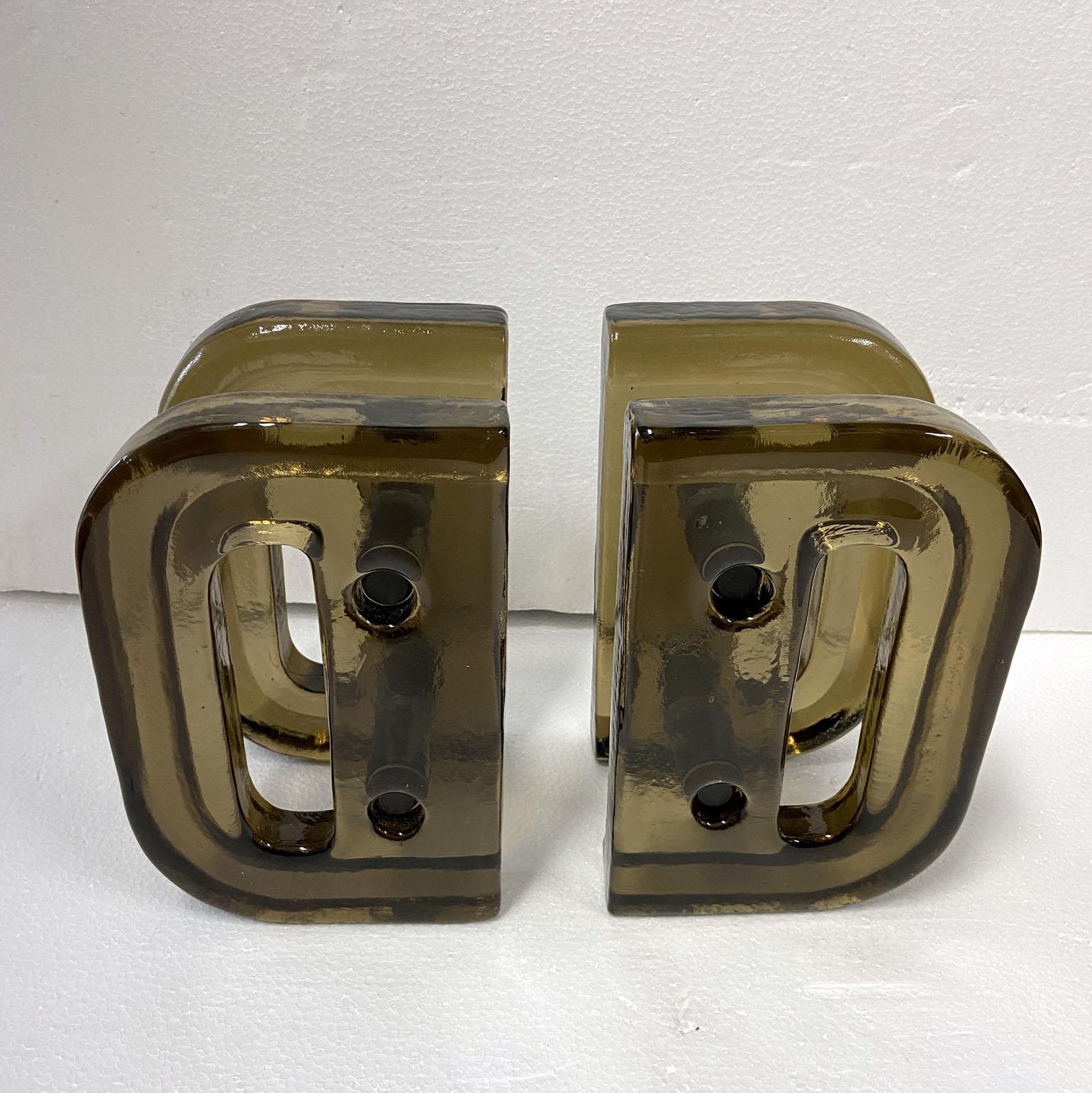 Mid-Century Modern Architectural Pairs of Smoke Glass Push Pull Double Door Handles For Sale