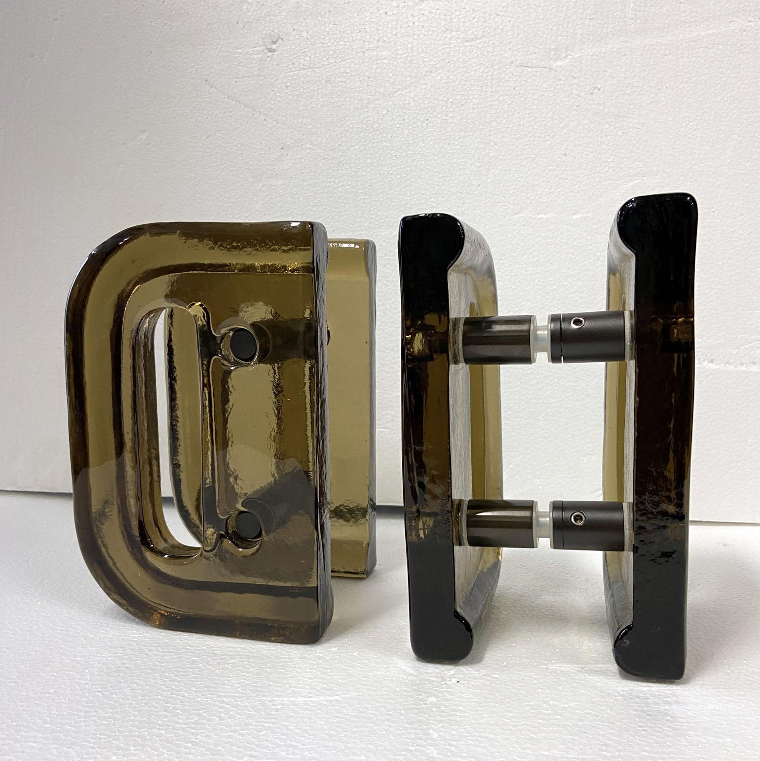 Cast Architectural Pairs of Smoke Glass Push Pull Double Door Handles For Sale