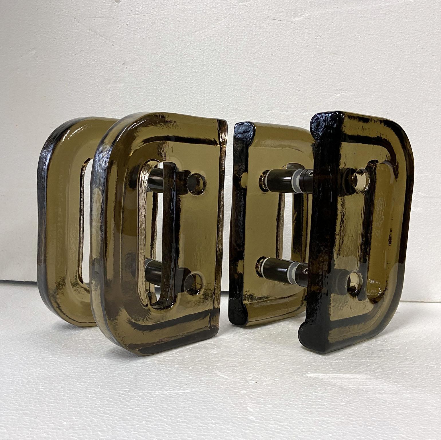 Architectural Pairs of Smoke Glass Push Pull Double Door Handles In Excellent Condition For Sale In London, GB