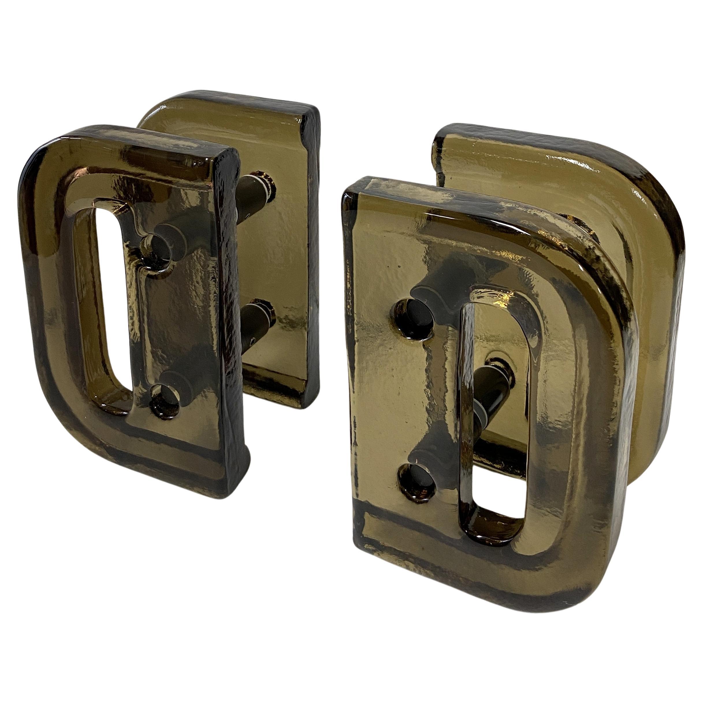 Architectural Pairs of Smoke Glass Push Pull Double Door Handles For Sale