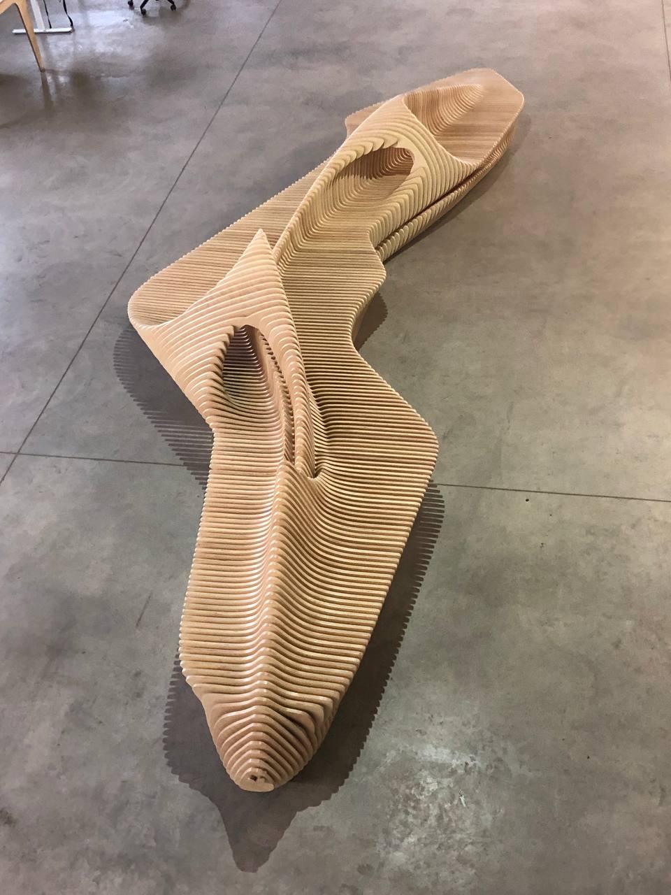Futurist Architectural Parametric Bench CNC-Cut Sculptural Seating in Plywood For Sale